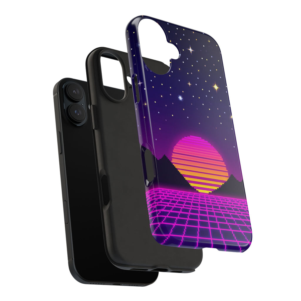 Retro Pixel Neon Grid — Tough Phone Case