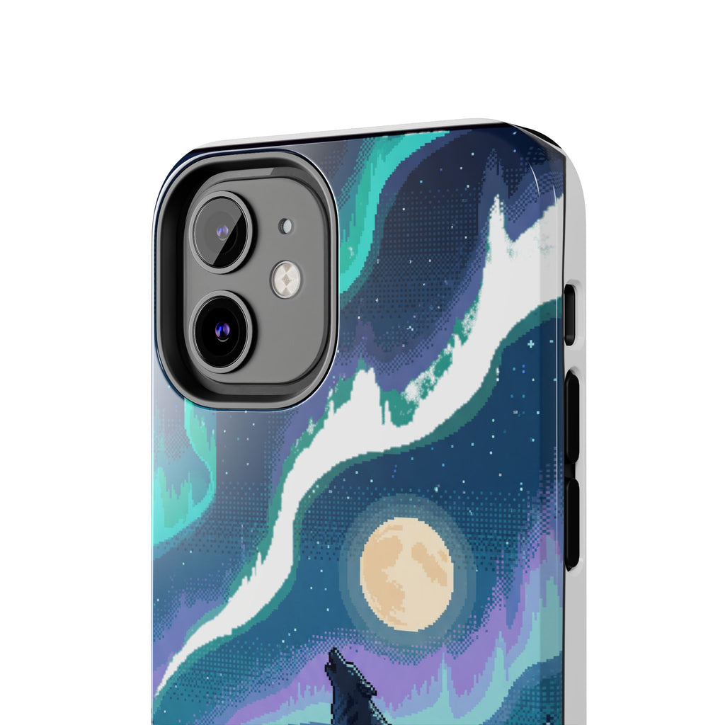 Retro Pixel Lone Wolf and the Aurora — Tough Phone Case