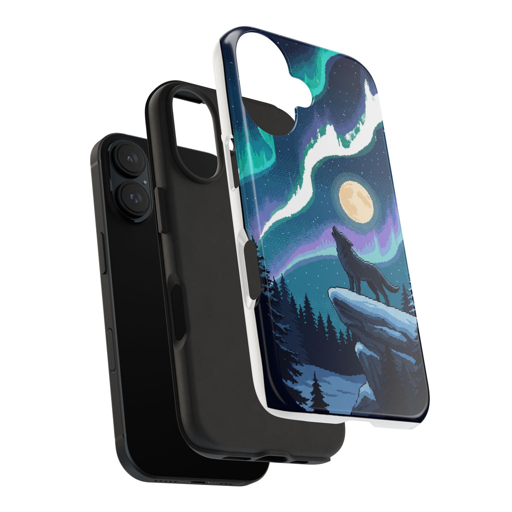 Retro Pixel Lone Wolf and the Aurora — Tough Phone Case