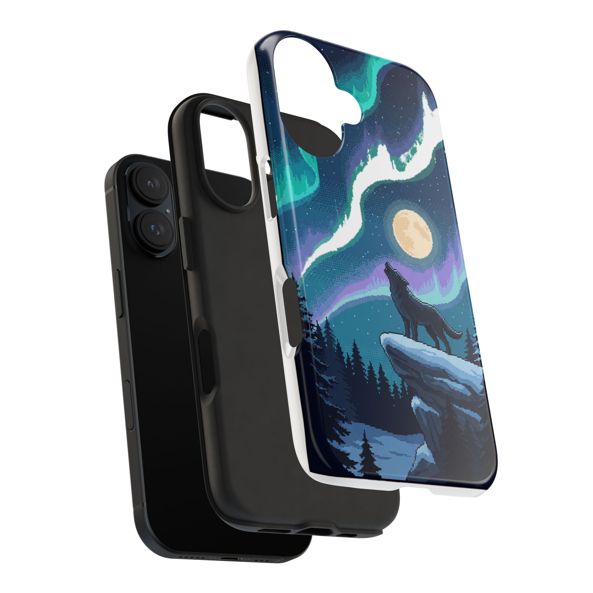 Retro Pixel Lone Wolf and the Aurora — Tough Phone Case