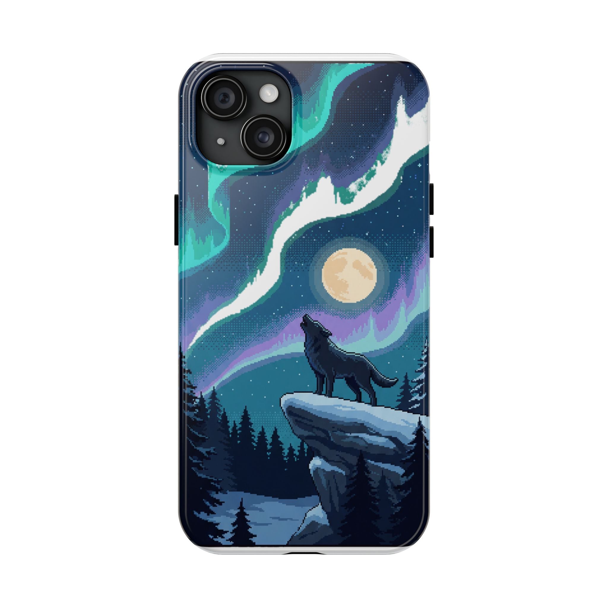 Retro Pixel Lone Wolf and the Aurora — Tough Phone Case