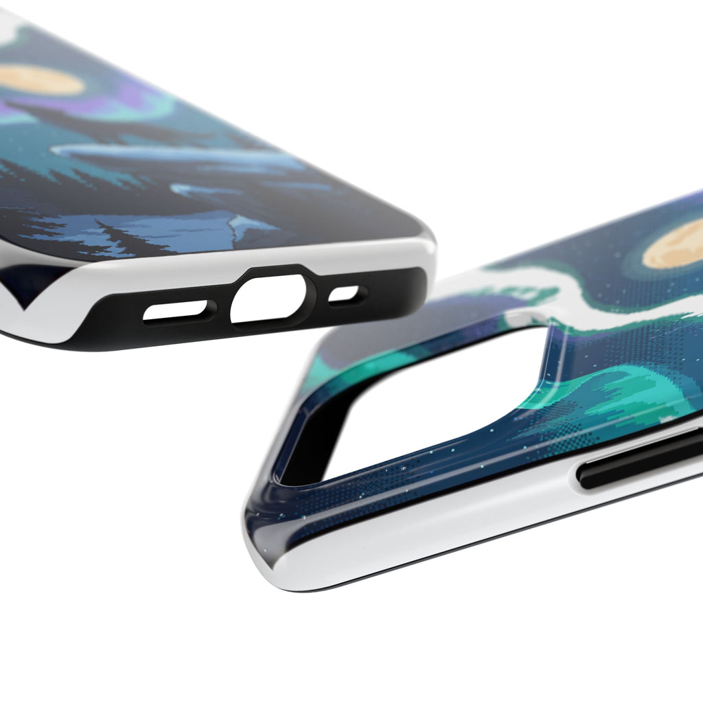 Retro Pixel Lone Wolf and the Aurora — Tough Phone Case