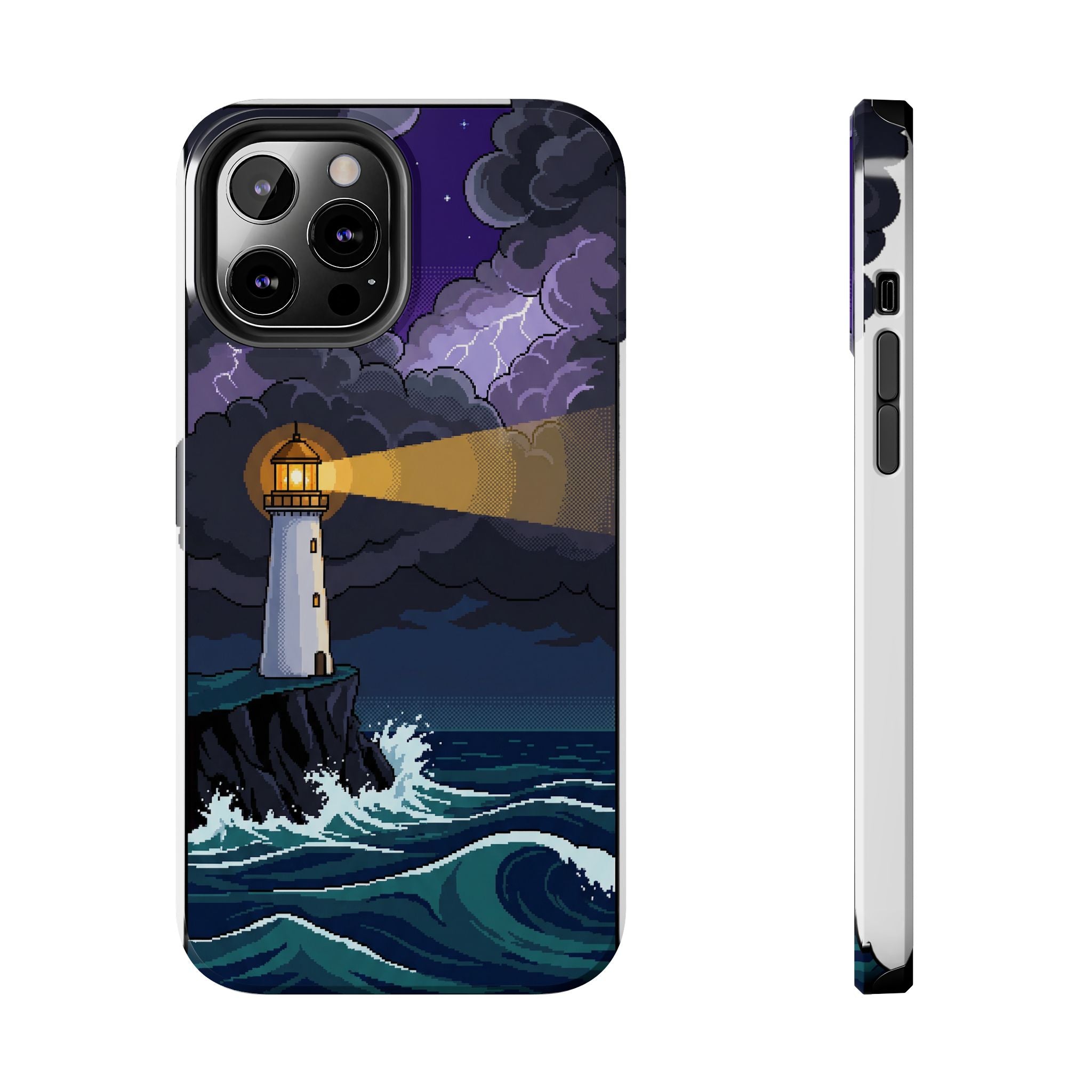 Retro Pixel Lighthouse in the Storm — Tough Phone Case