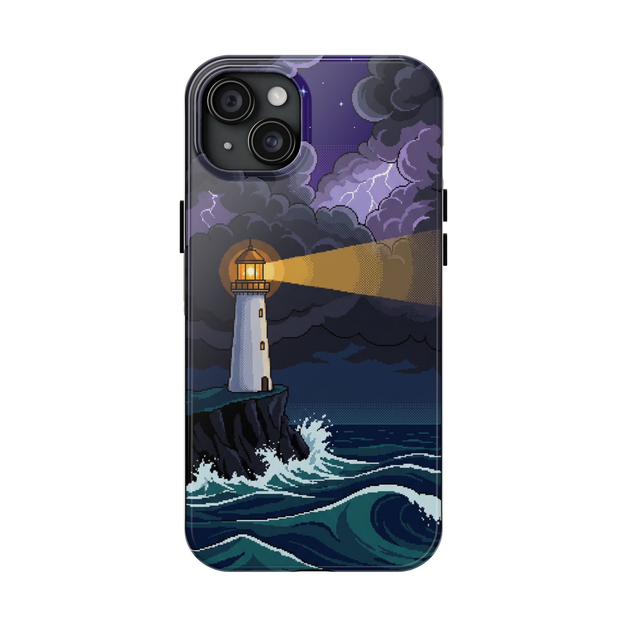 Retro Pixel Lighthouse in the Storm — Tough Phone Case