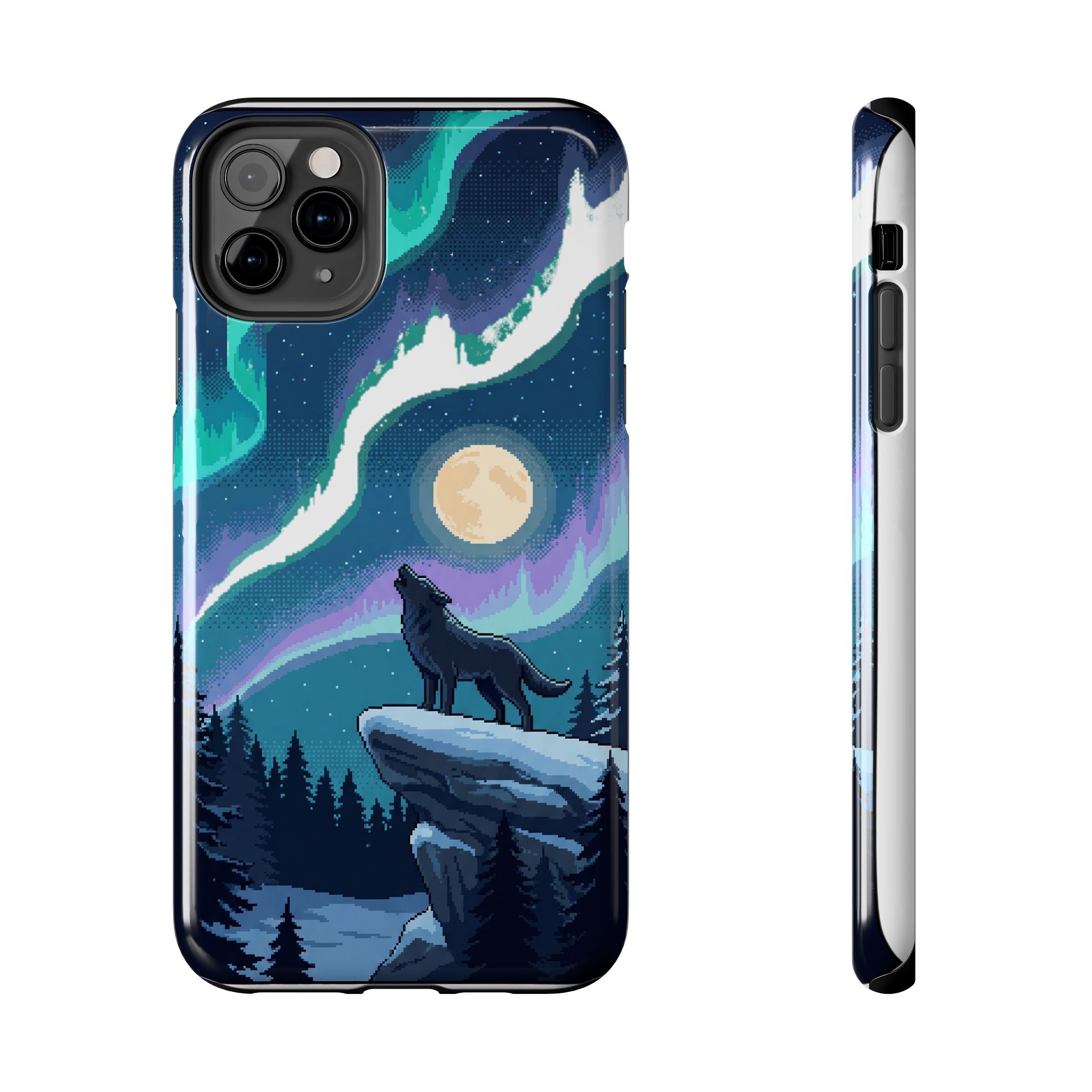 Retro Pixel Lone Wolf and the Aurora — Tough Phone Case