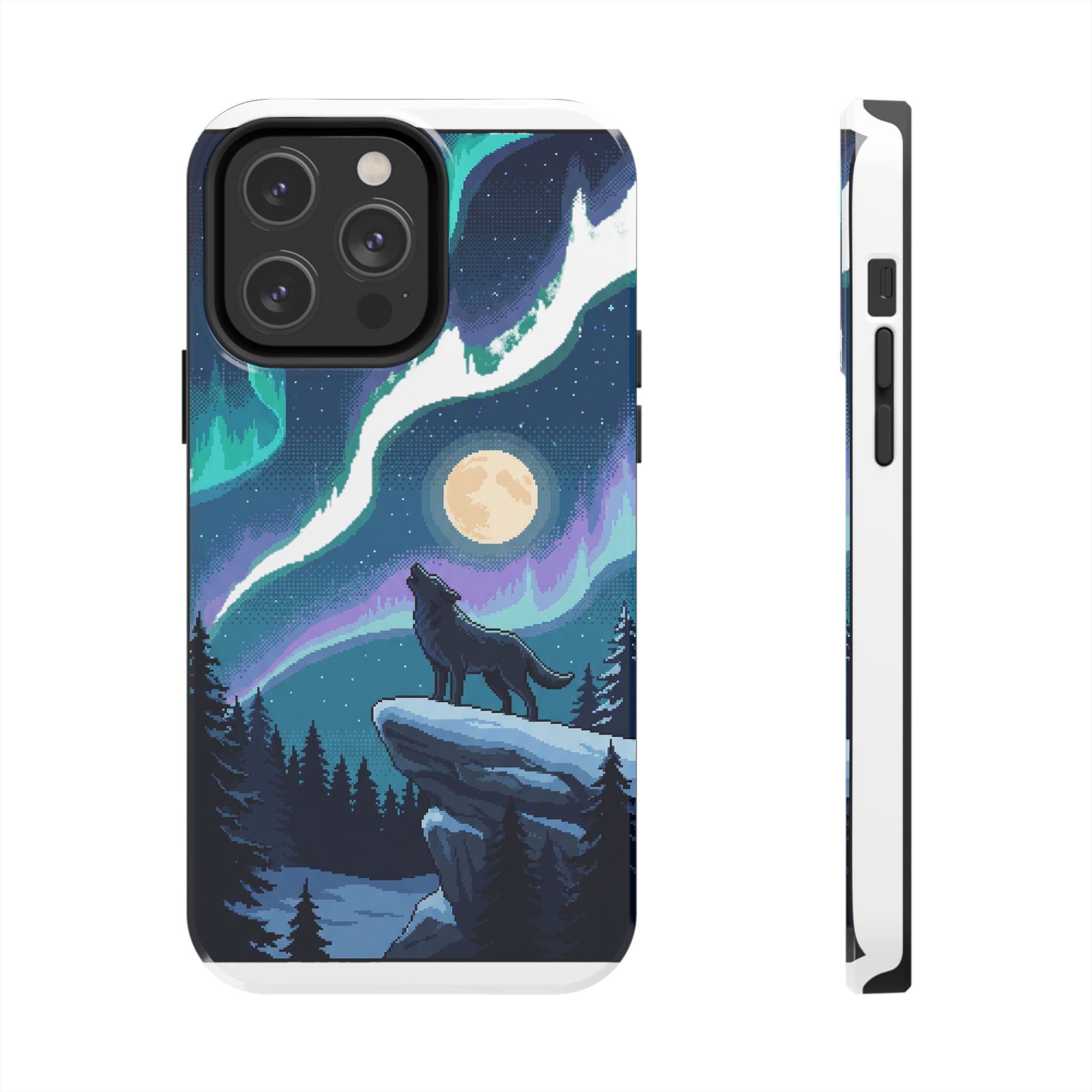 Retro Pixel Lone Wolf and the Aurora — Tough Phone Case