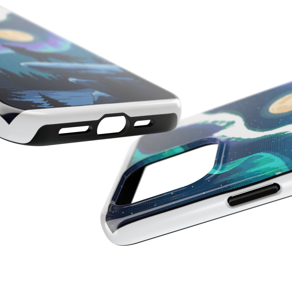 Retro Pixel Lone Wolf and the Aurora — Tough Phone Case