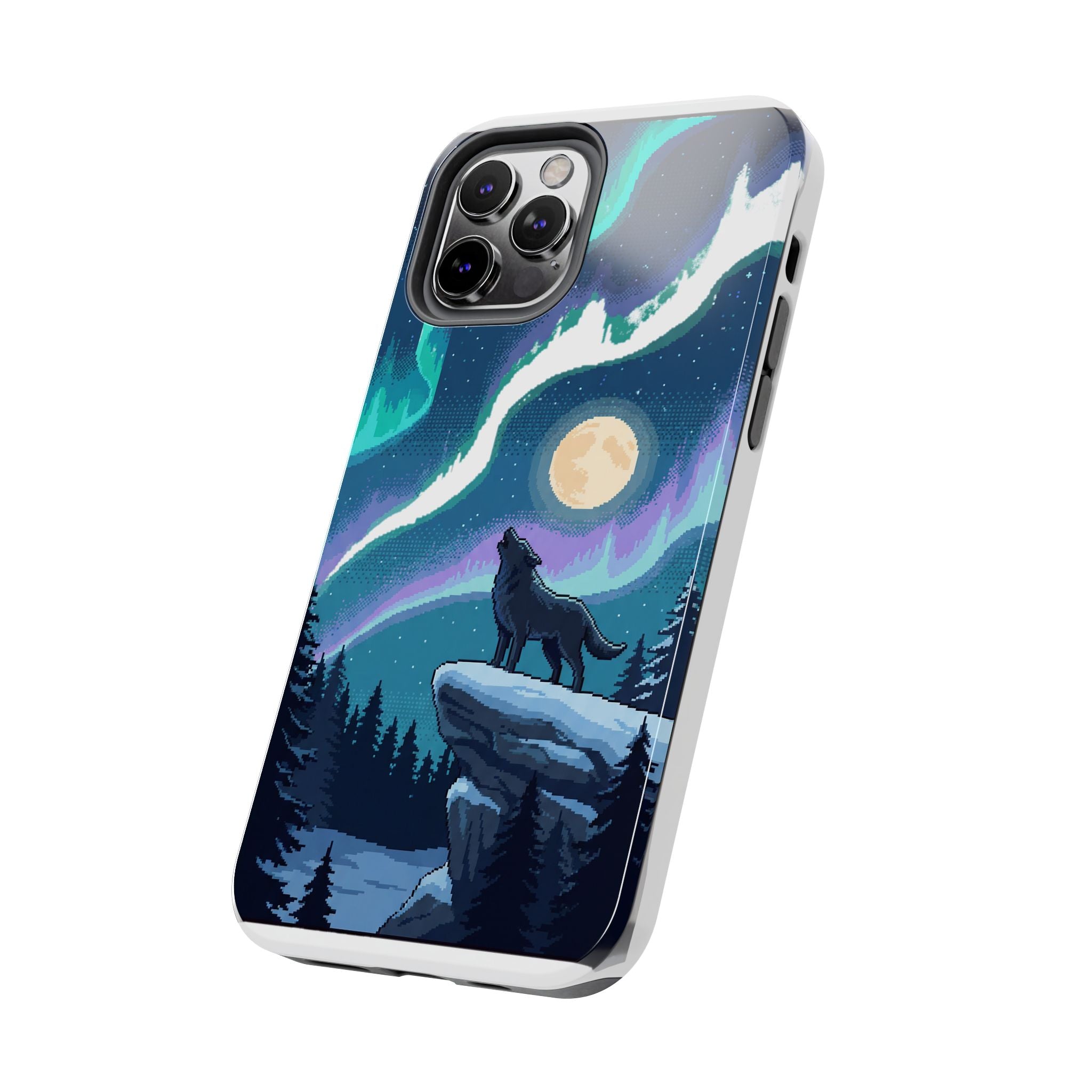 Retro Pixel Lone Wolf and the Aurora — Tough Phone Case