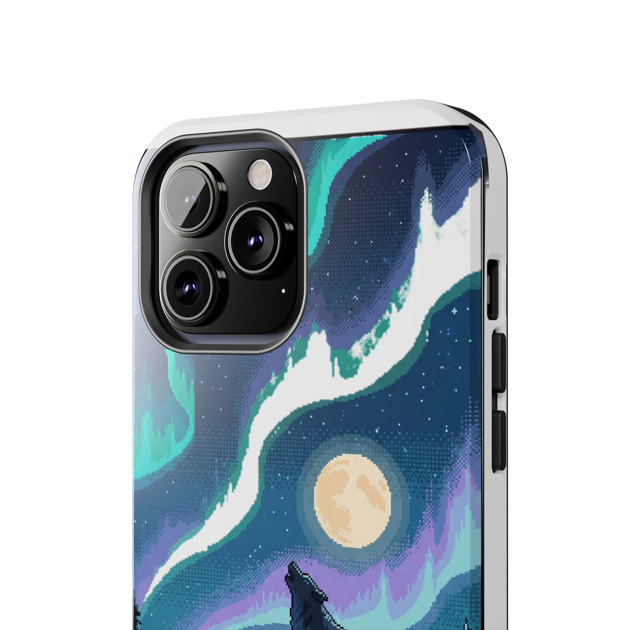 Retro Pixel Lone Wolf and the Aurora — Tough Phone Case