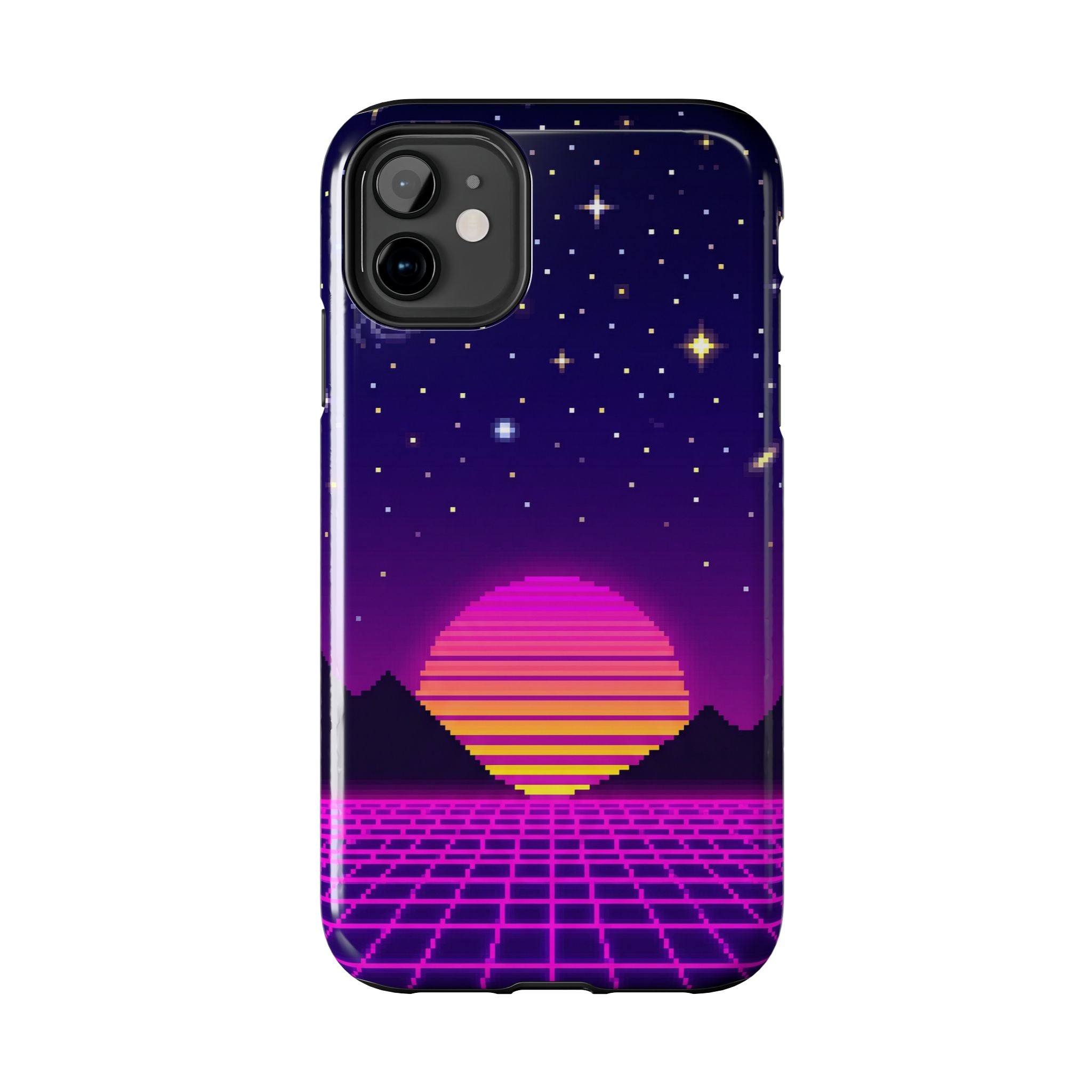 Retro Pixel Neon Grid — Tough Phone Case