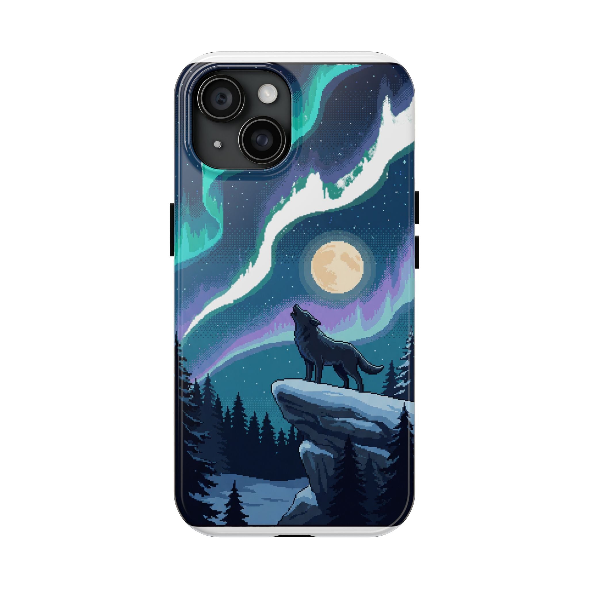 Retro Pixel Lone Wolf and the Aurora — Tough Phone Case