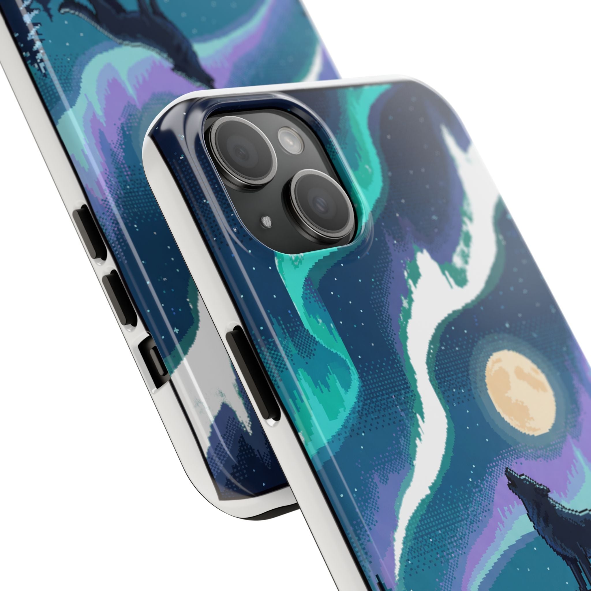 Retro Pixel Lone Wolf and the Aurora — Tough Phone Case