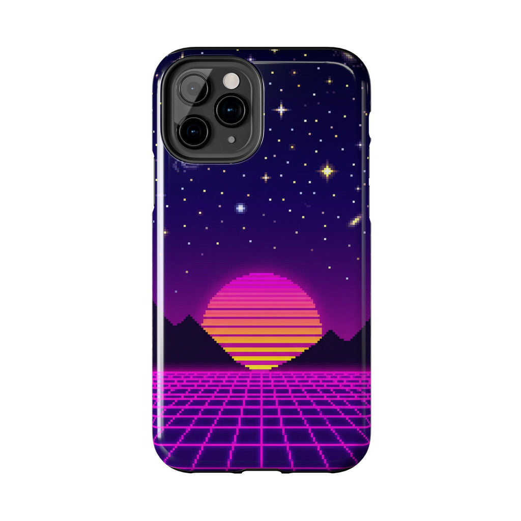 Retro Pixel Neon Grid — Tough Phone Case