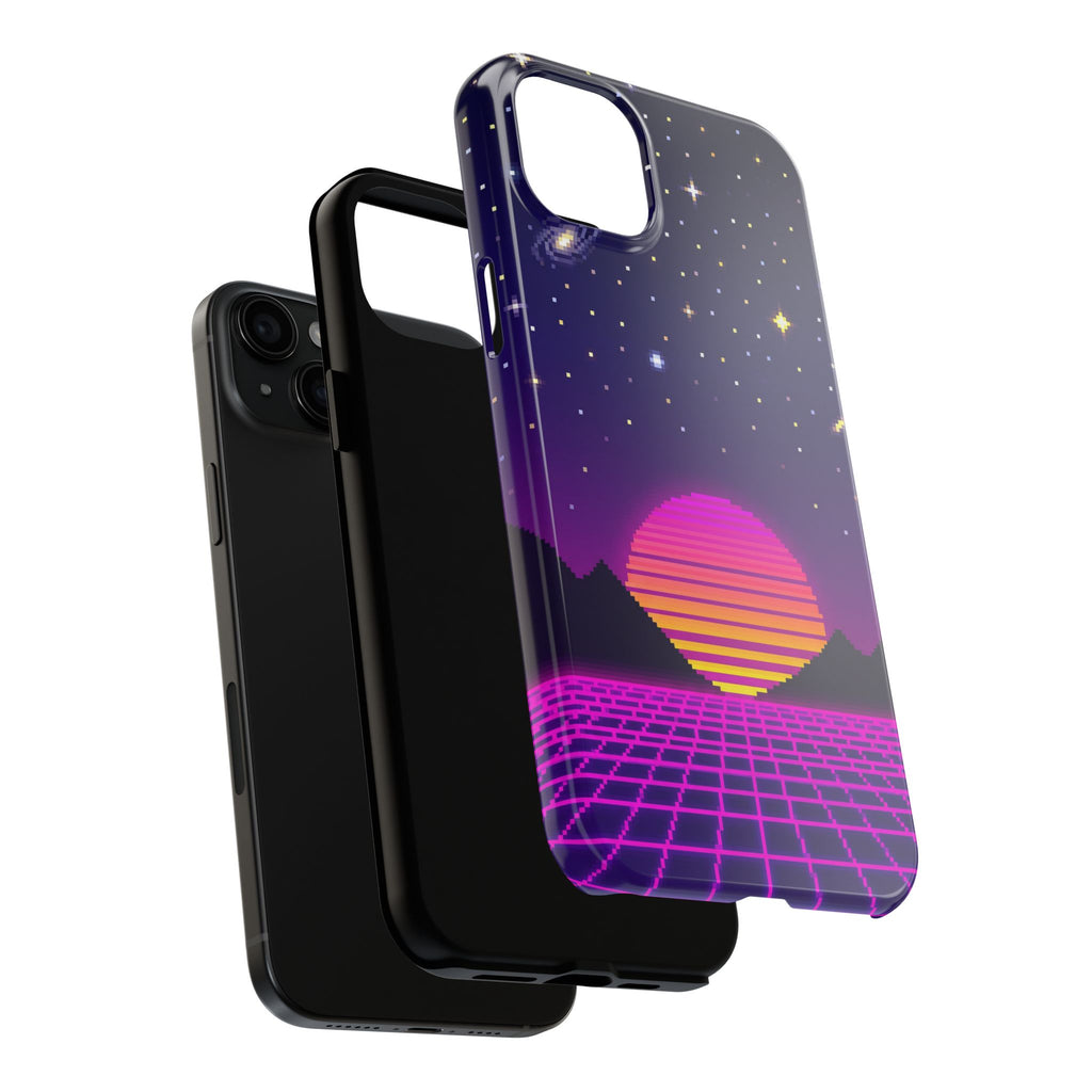 Retro Pixel Neon Grid — Tough Phone Case