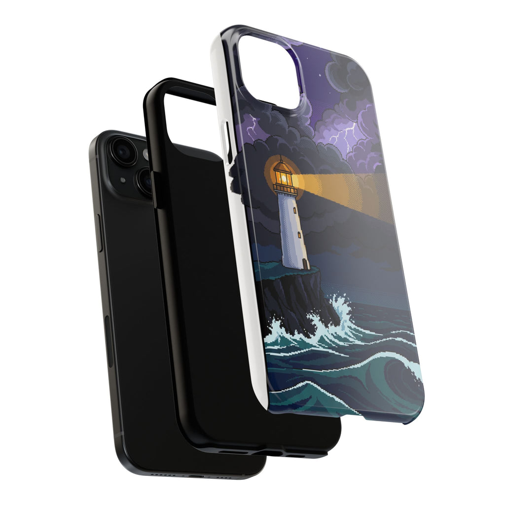 Retro Pixel Lighthouse in the Storm — Tough Phone Case