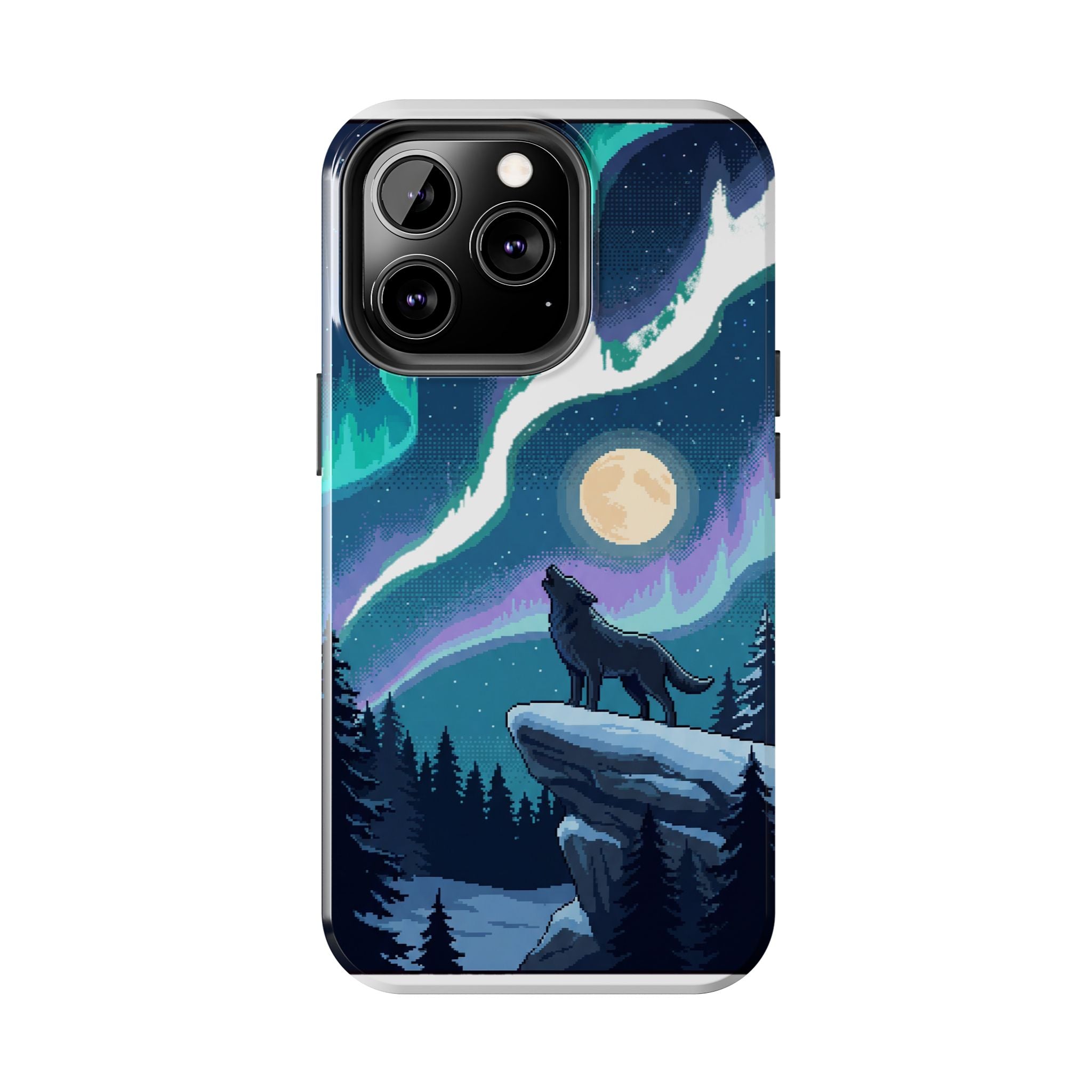 Retro Pixel Lone Wolf and the Aurora — Tough Phone Case