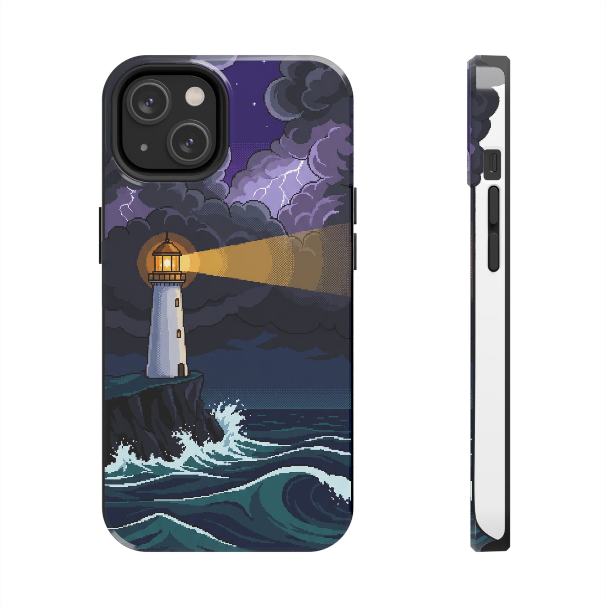 Retro Pixel Lighthouse in the Storm — Tough Phone Case