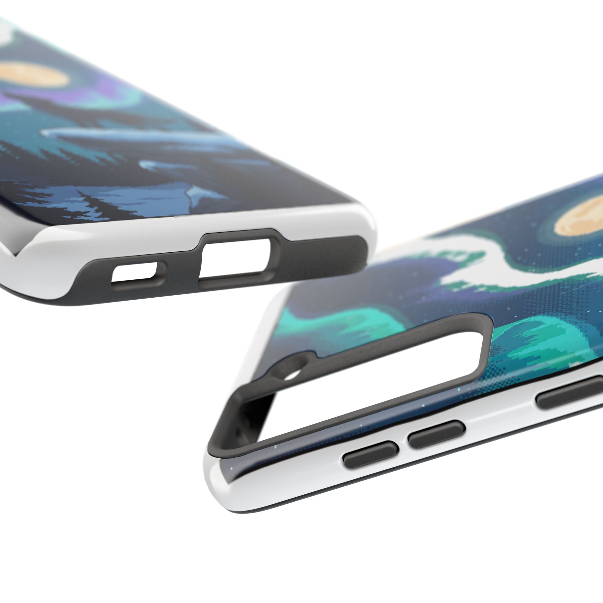 Retro Pixel Lone Wolf and the Aurora — Tough Phone Case