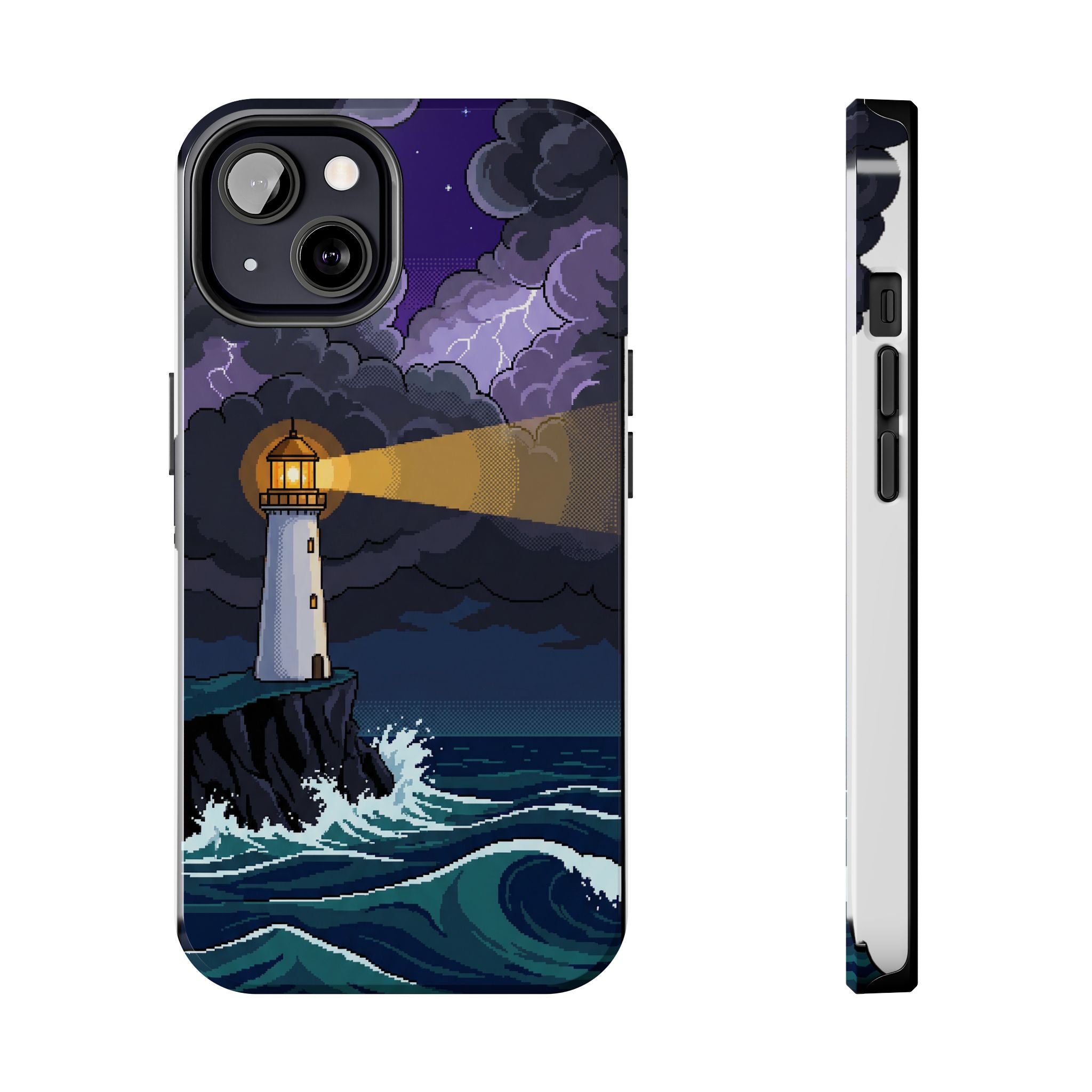 Retro Pixel Lighthouse in the Storm — Tough Phone Case