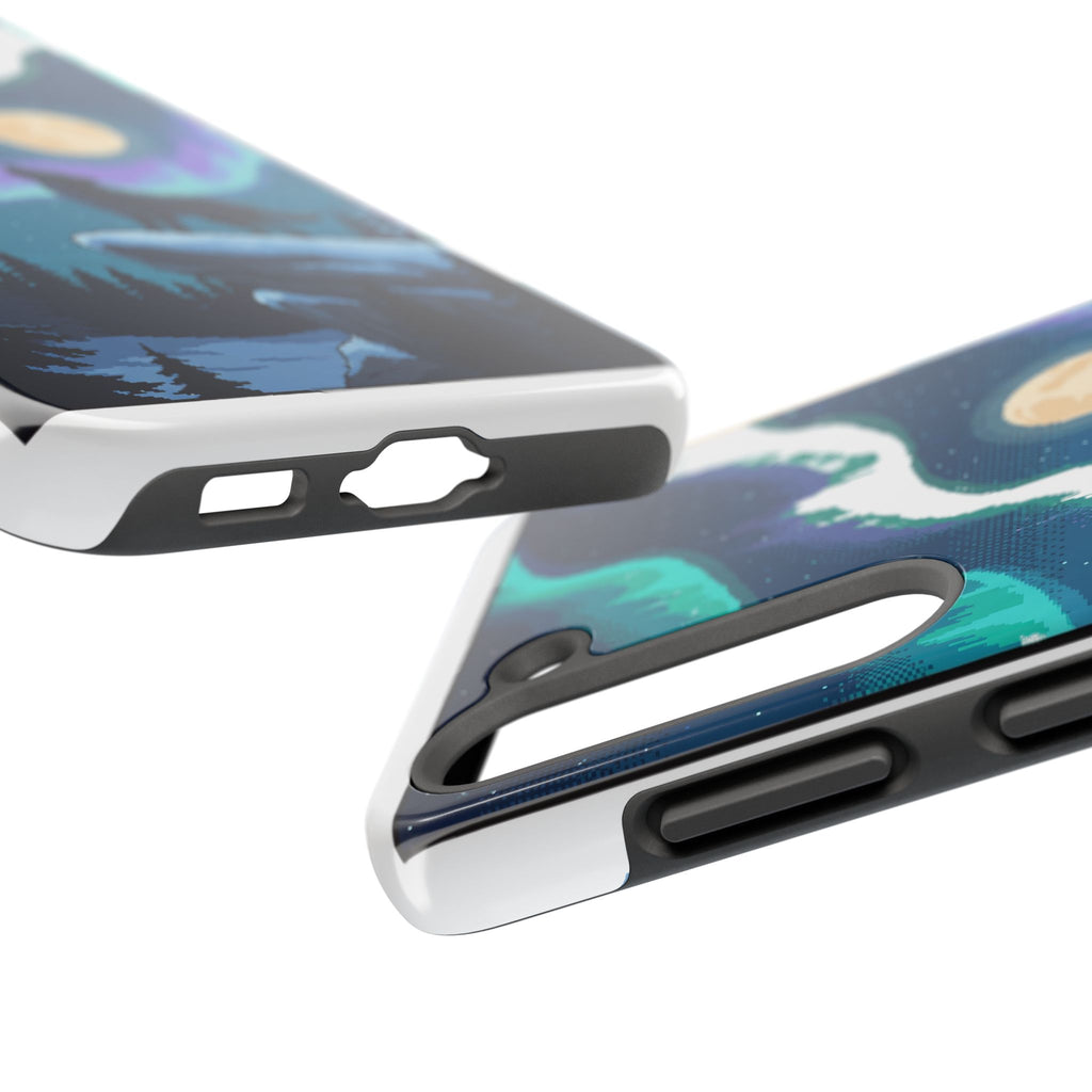 Retro Pixel Lone Wolf and the Aurora — Tough Phone Case