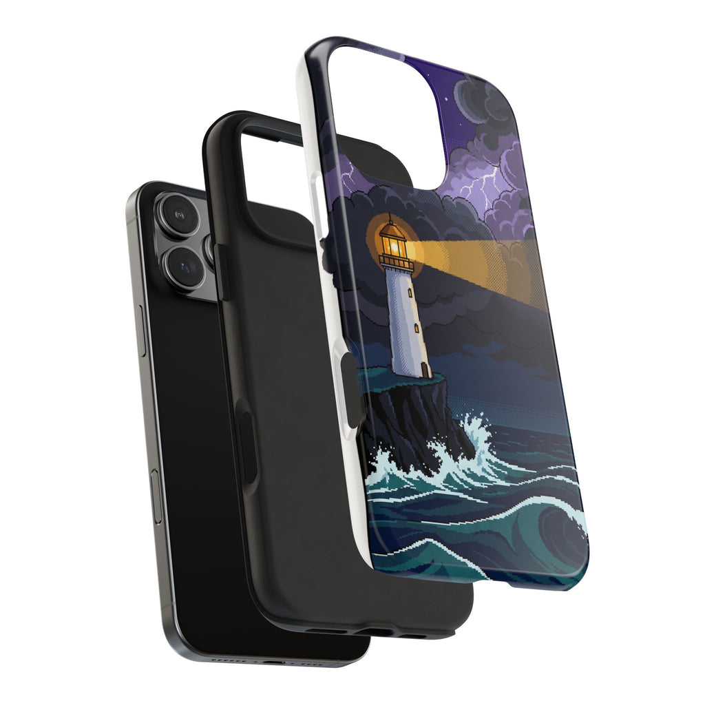 Retro Pixel Lighthouse in the Storm — Tough Phone Case
