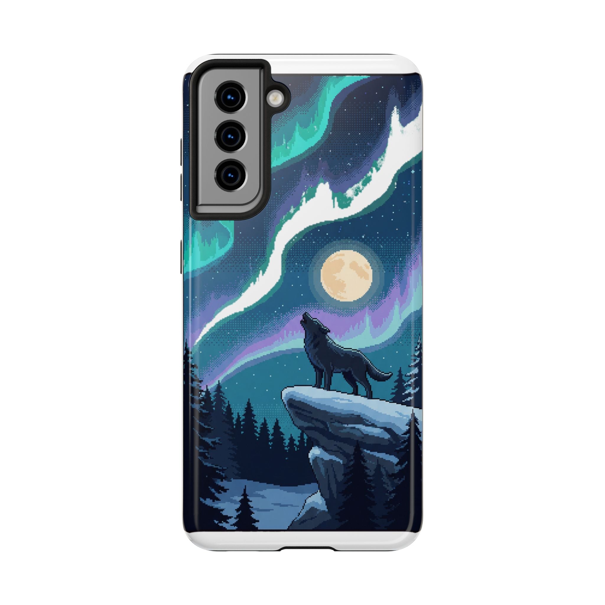 Retro Pixel Lone Wolf and the Aurora — Tough Phone Case