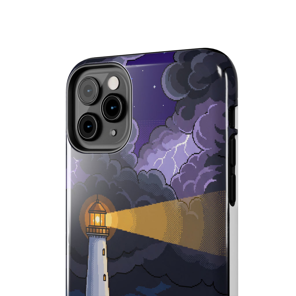 Retro Pixel Lighthouse in the Storm — Tough Phone Case