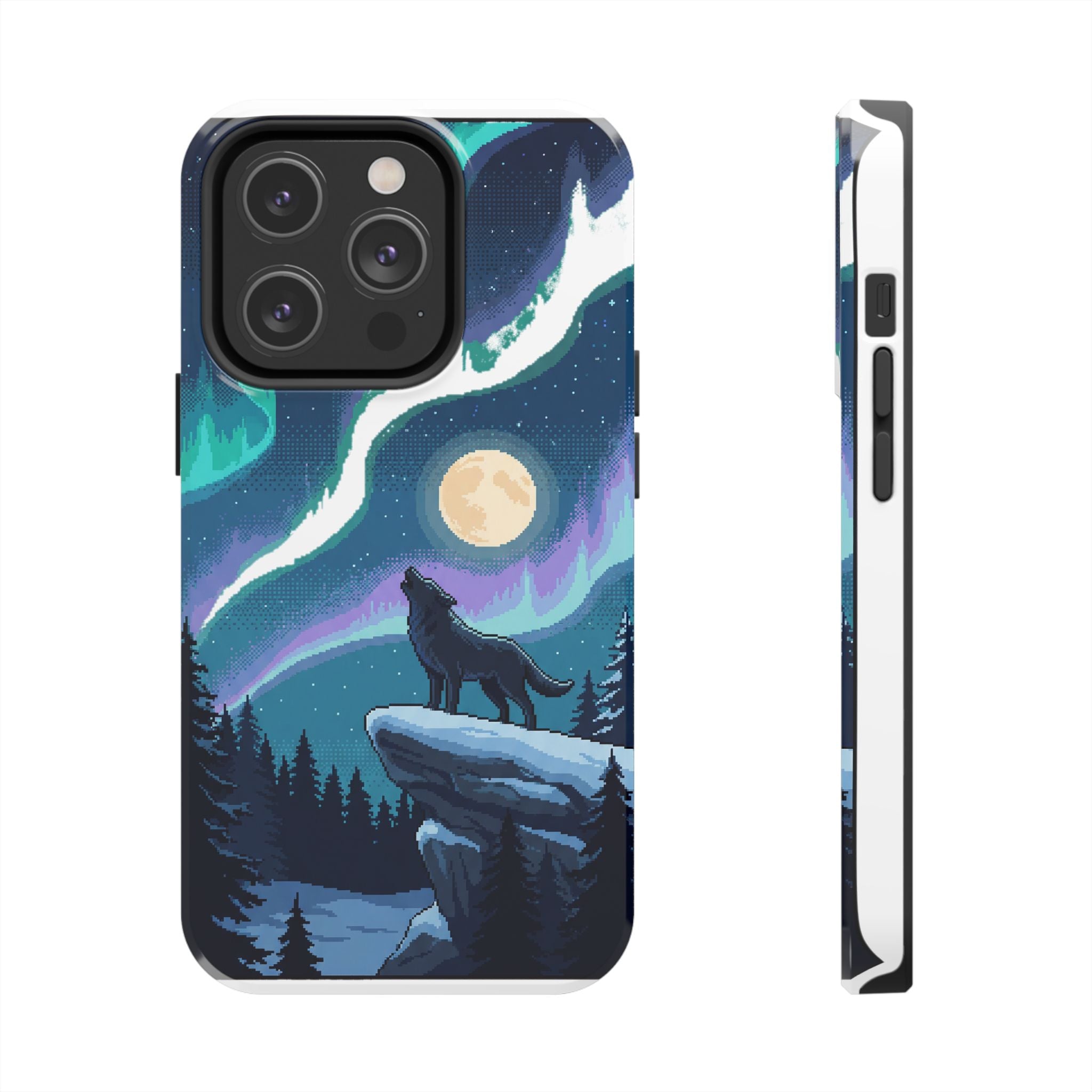 Retro Pixel Lone Wolf and the Aurora — Tough Phone Case