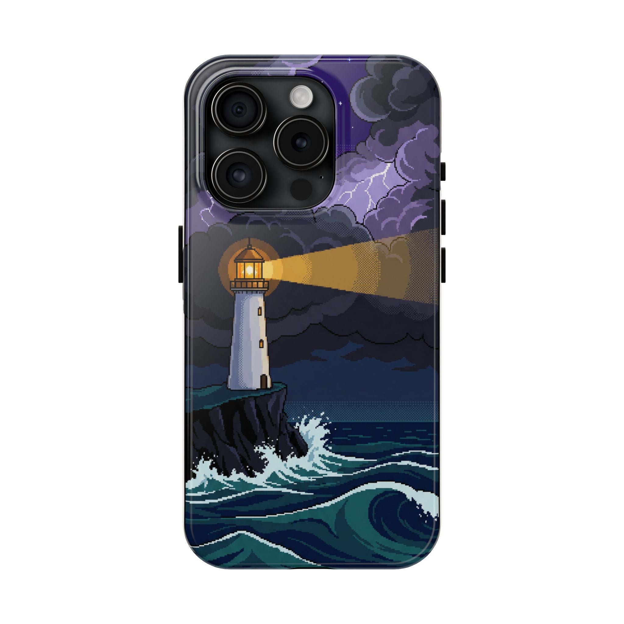 Retro Pixel Lighthouse in the Storm — Tough Phone Case