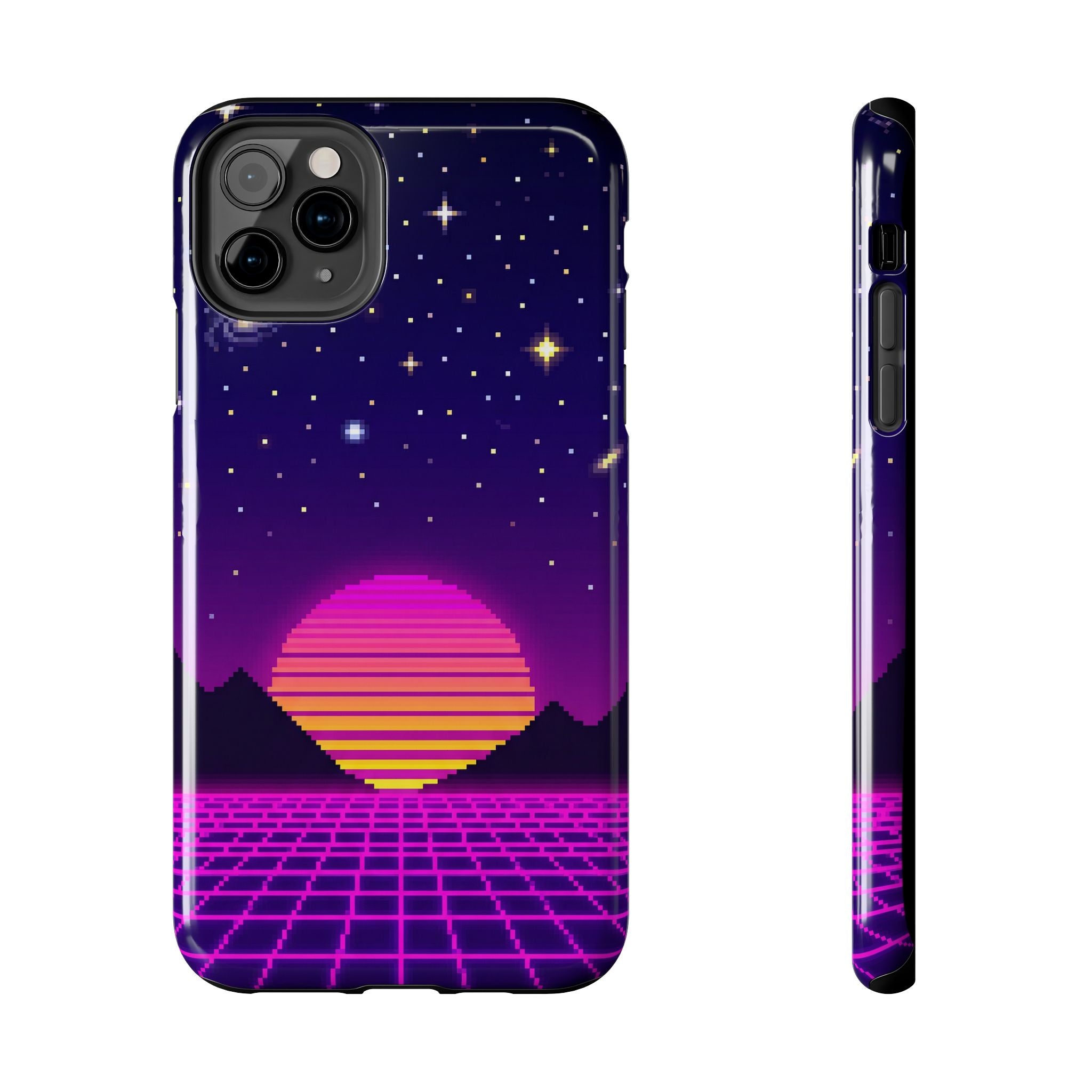 Retro Pixel Neon Grid — Tough Phone Case