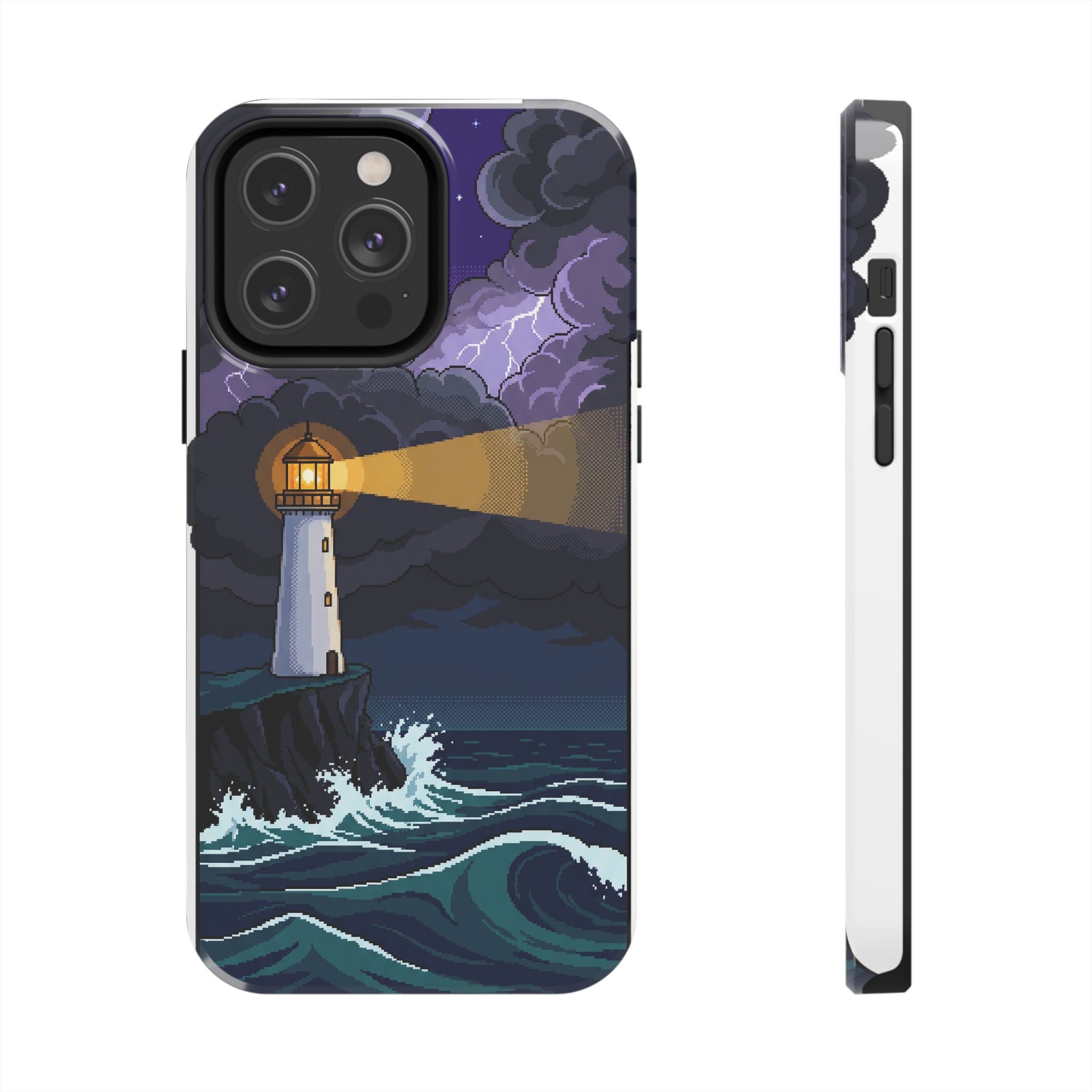 Retro Pixel Lighthouse in the Storm — Tough Phone Case