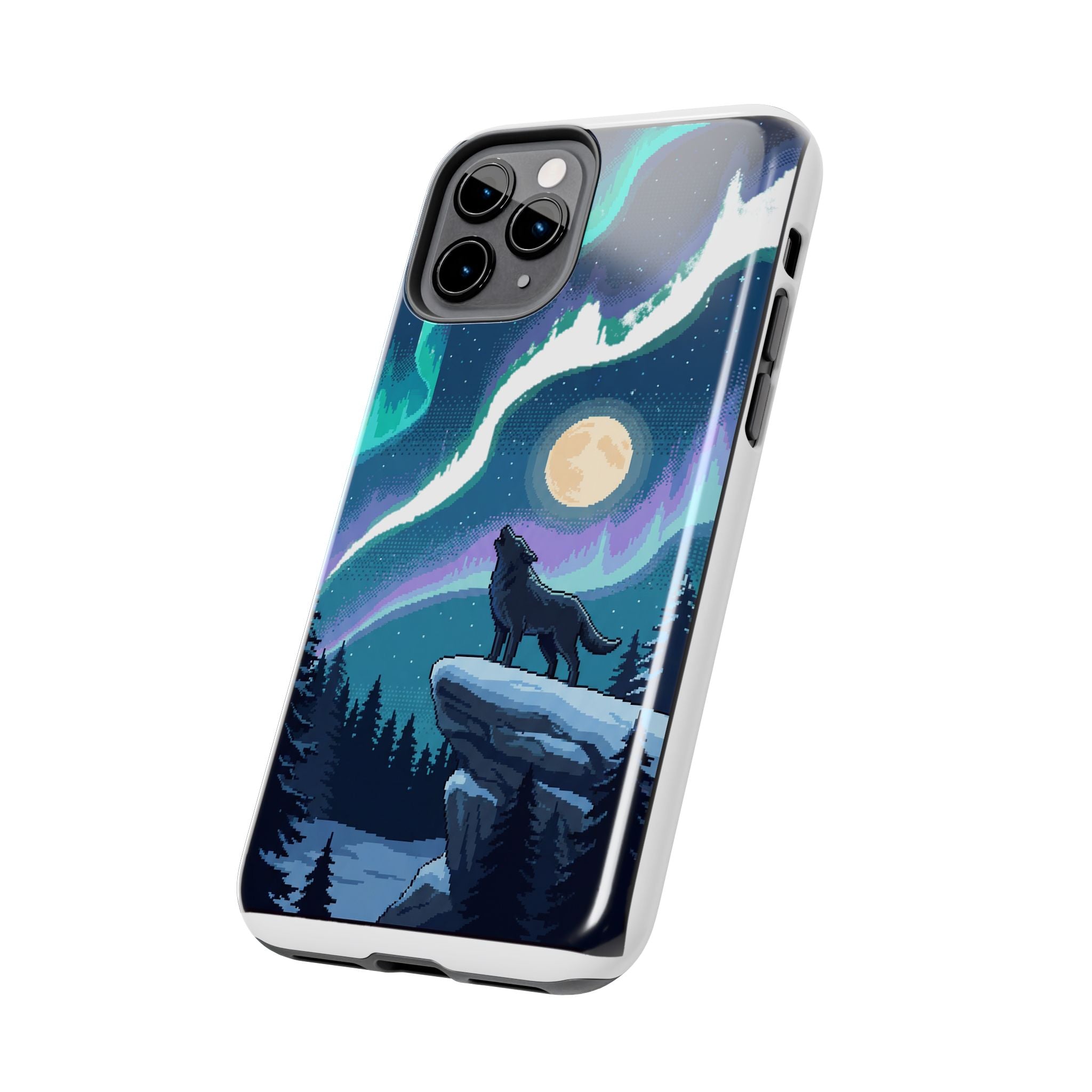 Retro Pixel Lone Wolf and the Aurora — Tough Phone Case