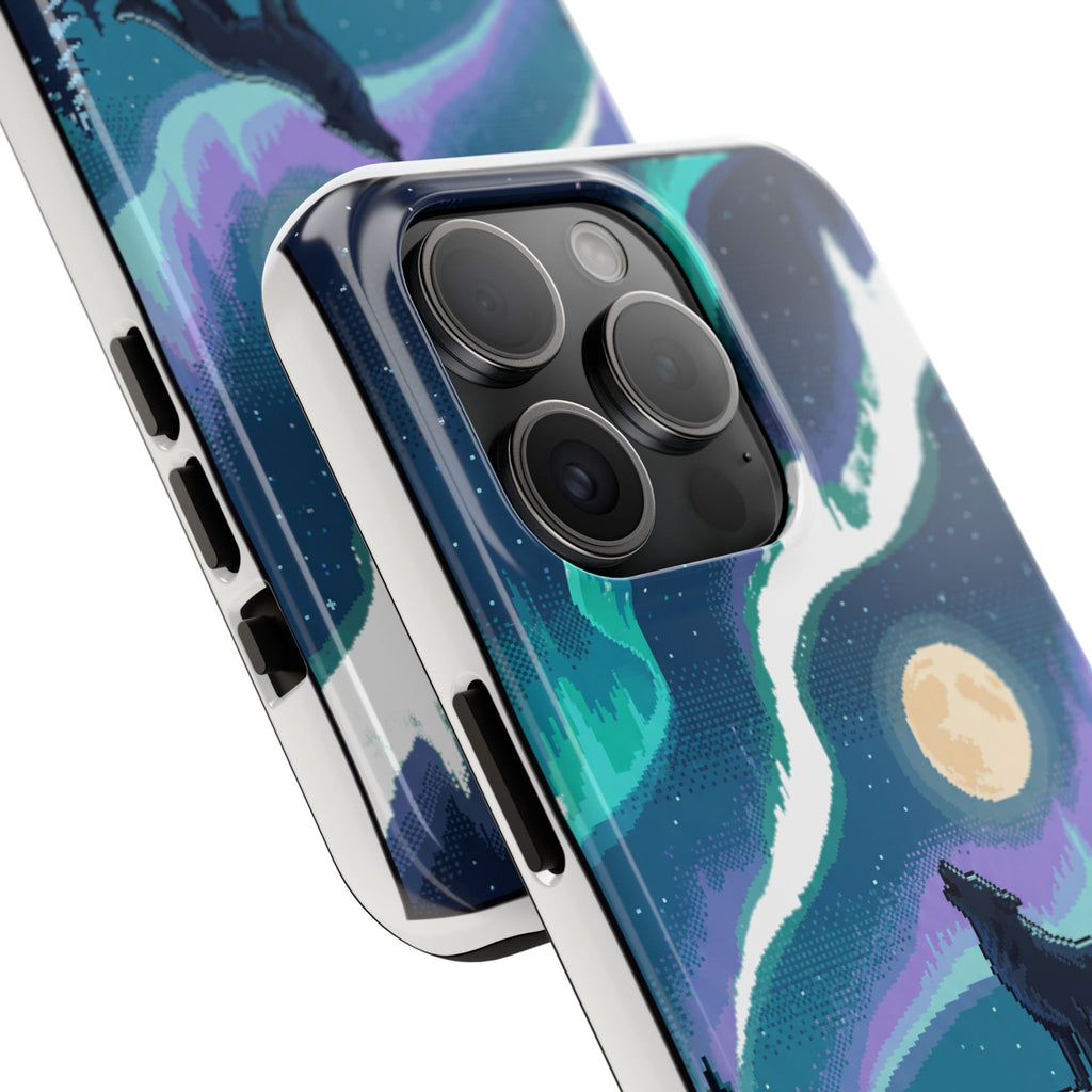 Retro Pixel Lone Wolf and the Aurora — Tough Phone Case