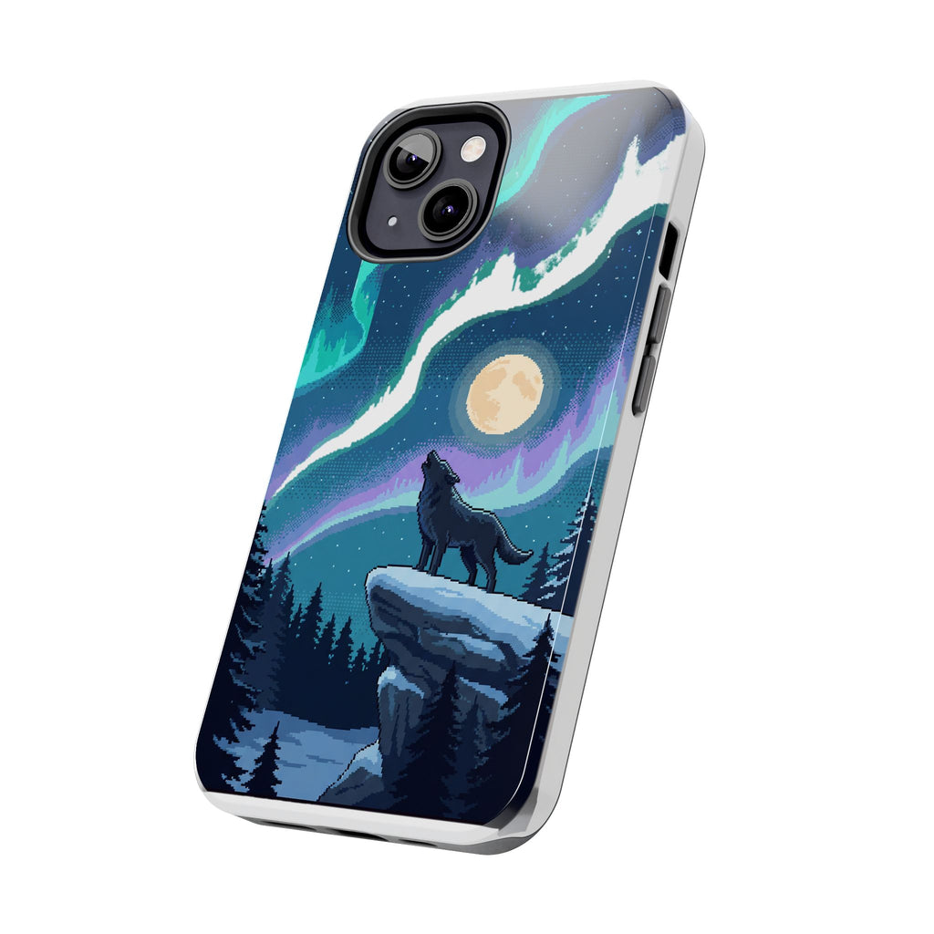 Retro Pixel Lone Wolf and the Aurora — Tough Phone Case