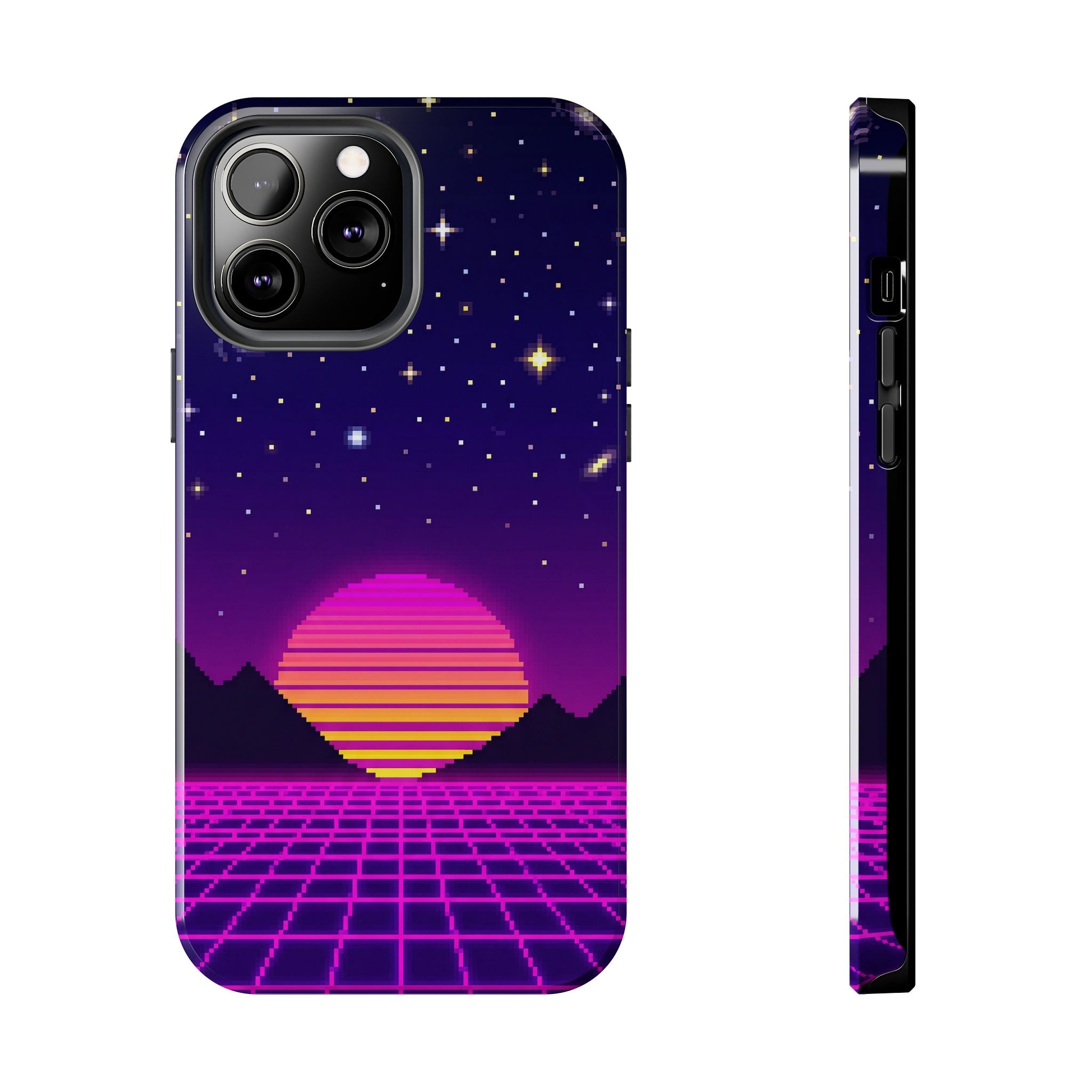Retro Pixel Neon Grid — Tough Phone Case