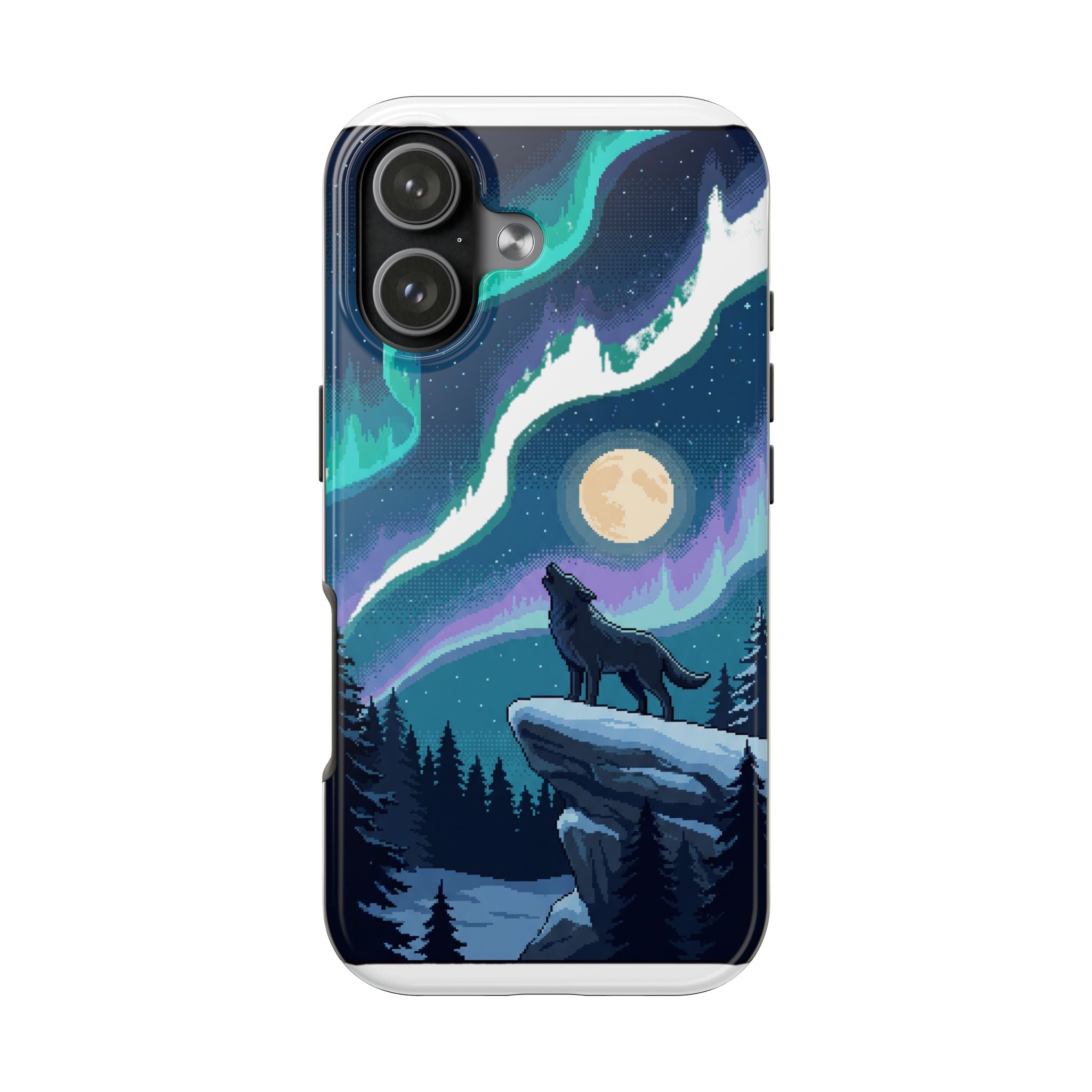 Retro Pixel Lone Wolf and the Aurora — Tough Phone Case