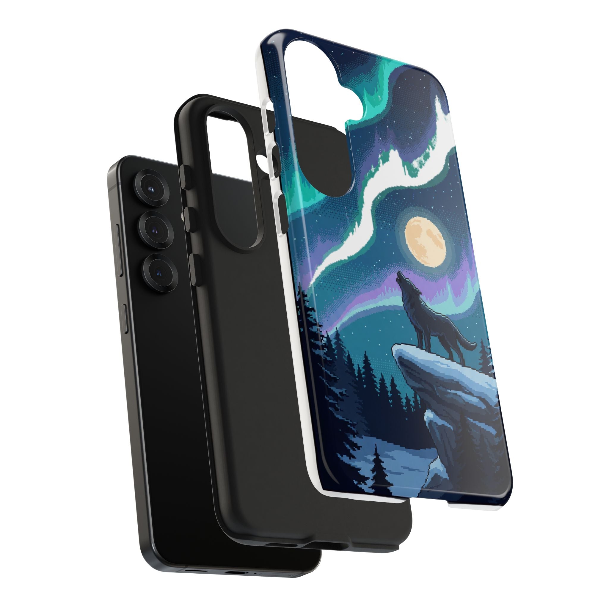 Retro Pixel Lone Wolf and the Aurora — Tough Phone Case