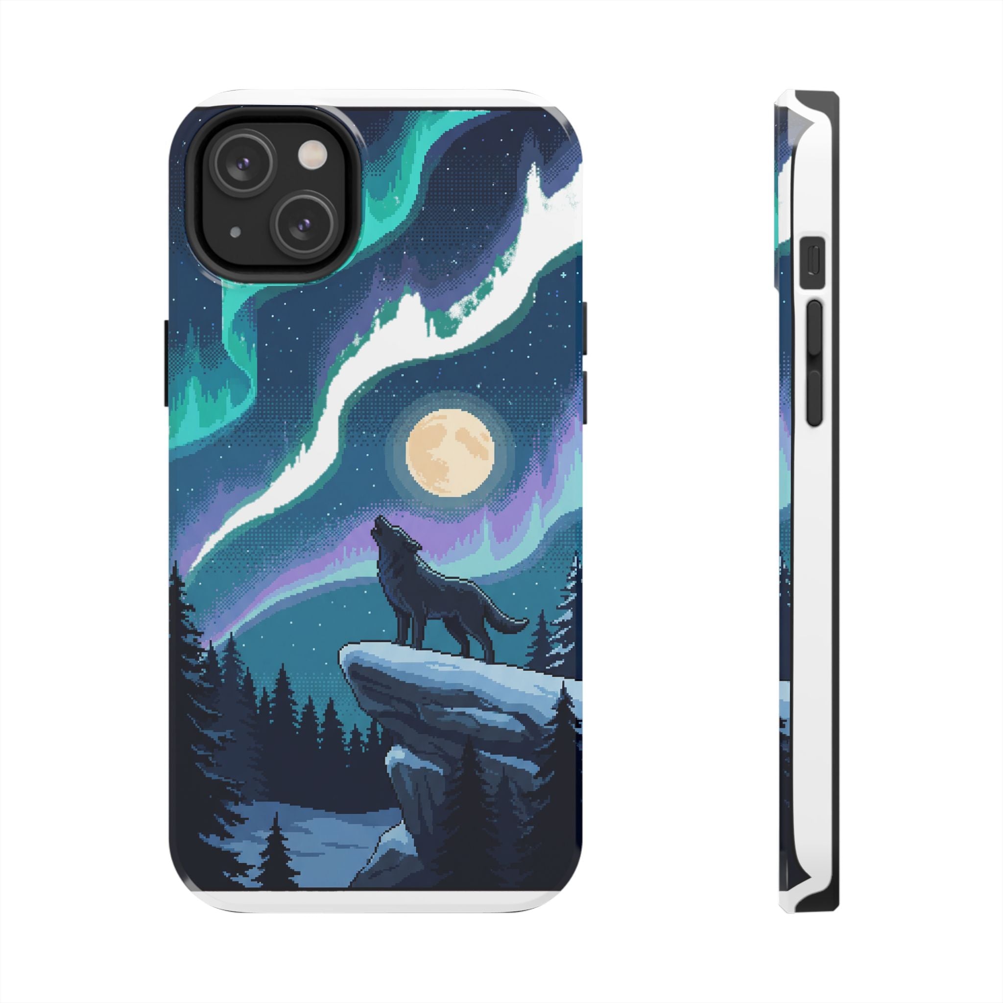 Retro Pixel Lone Wolf and the Aurora — Tough Phone Case