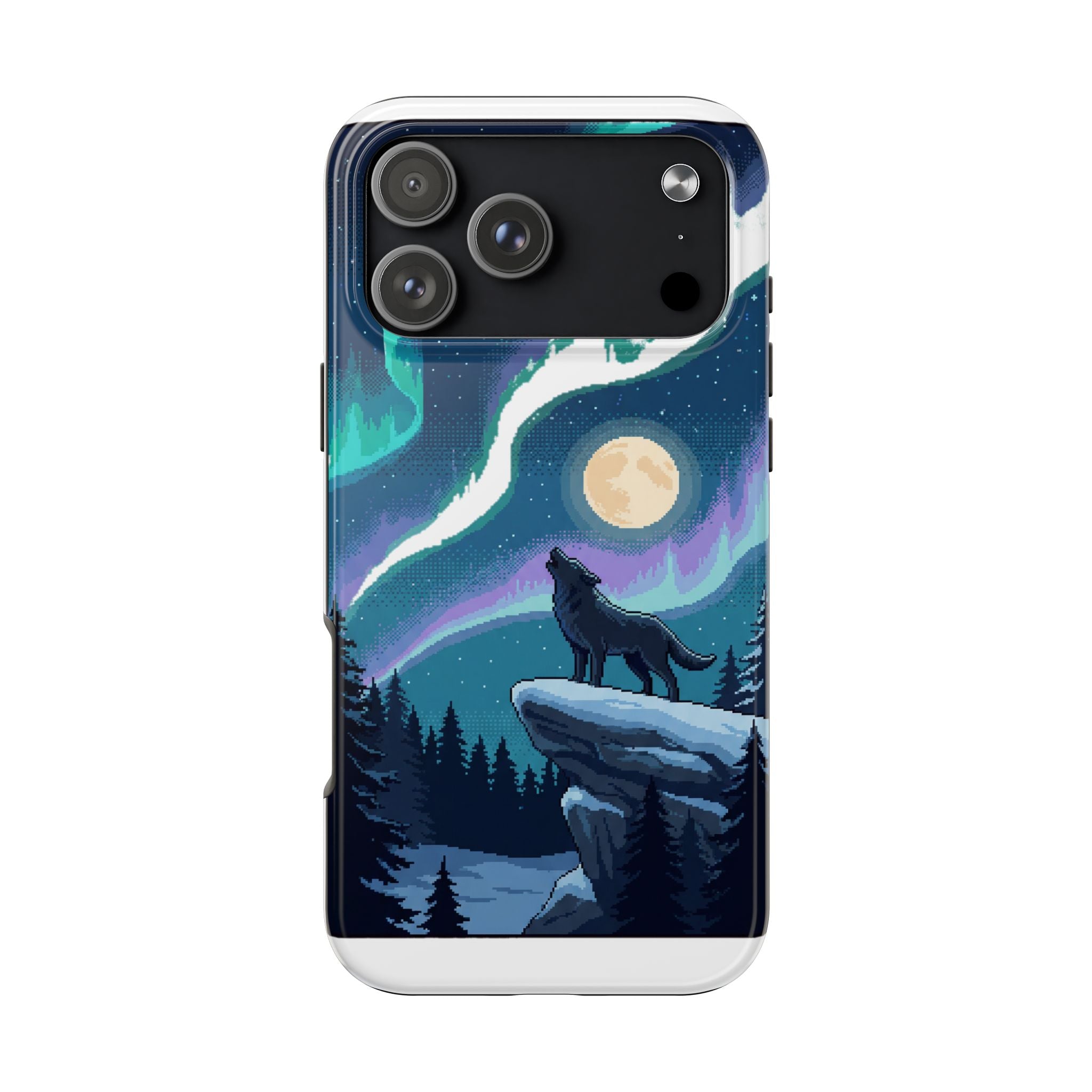 Retro Pixel Lone Wolf and the Aurora — Tough Phone Case