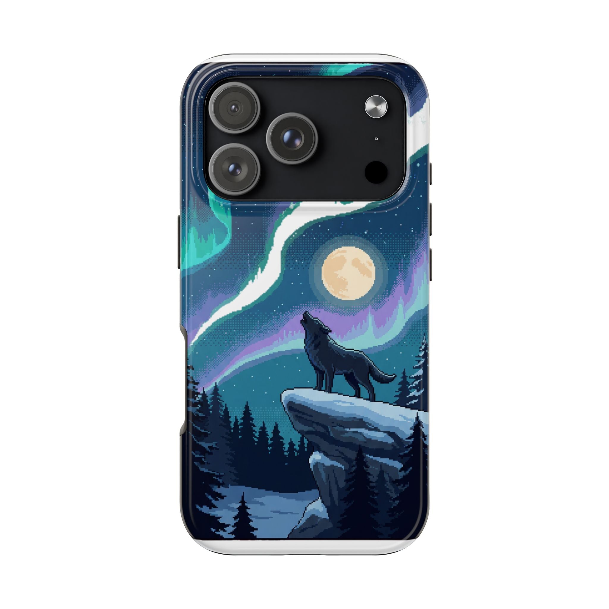 Retro Pixel Lone Wolf and the Aurora — Tough Phone Case