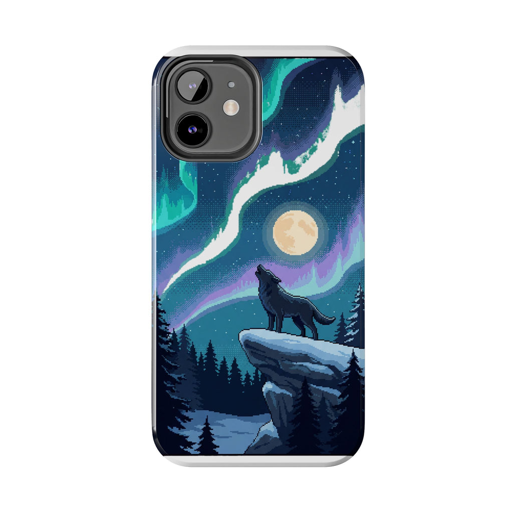 Retro Pixel Lone Wolf and the Aurora — Tough Phone Case