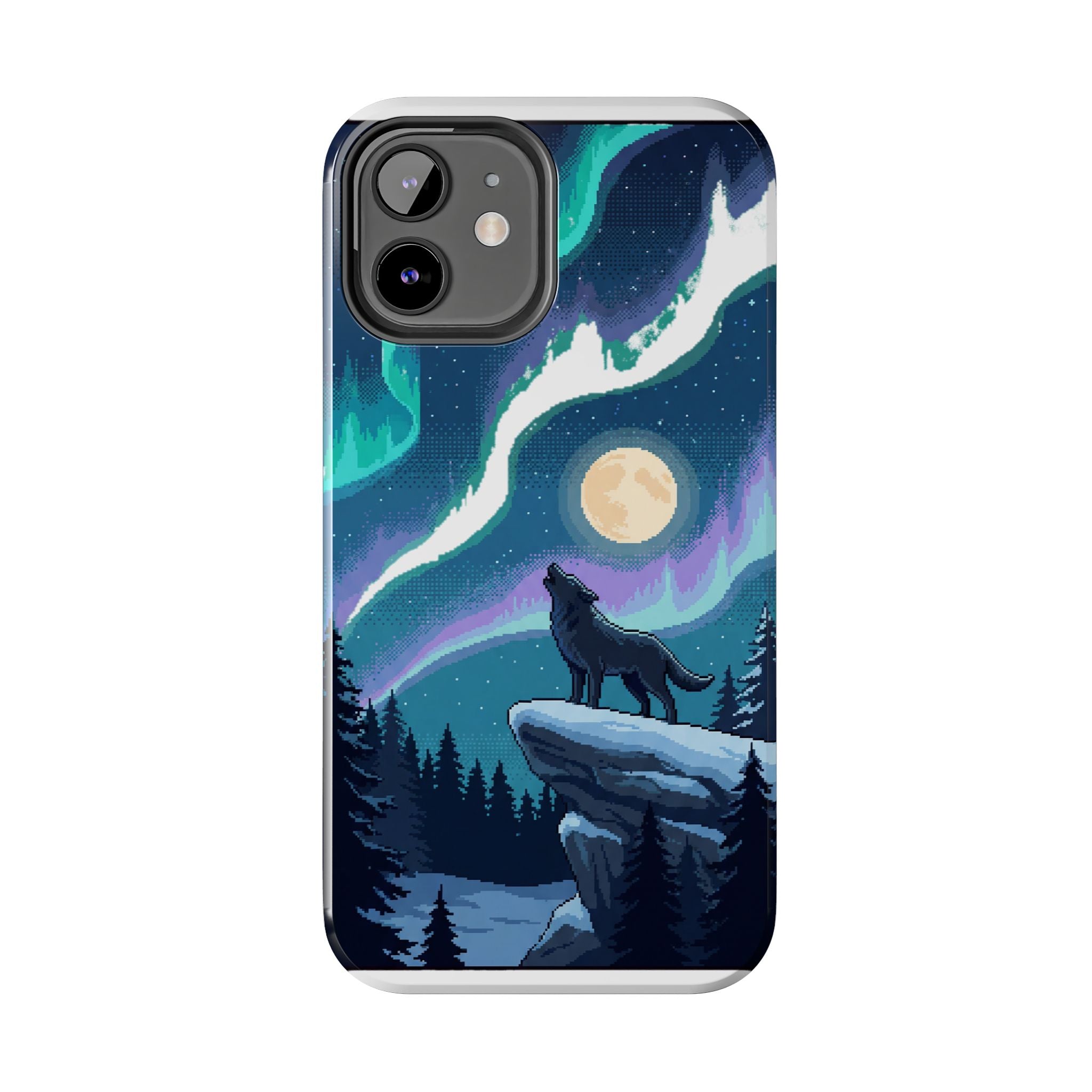 Retro Pixel Lone Wolf and the Aurora — Tough Phone Case