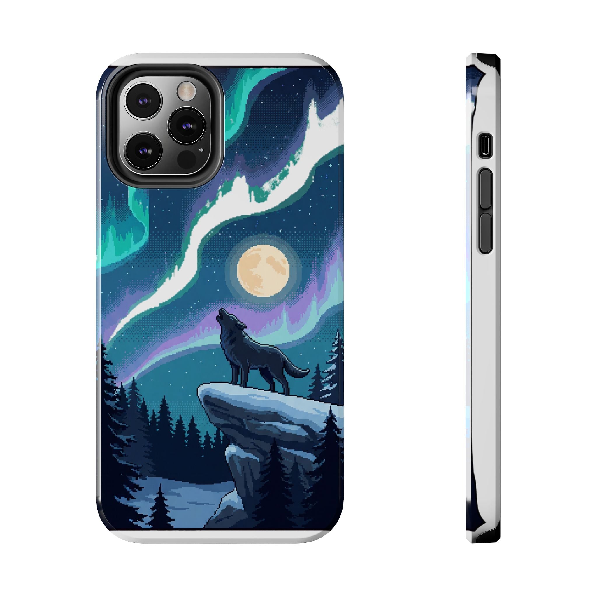 Retro Pixel Lone Wolf and the Aurora — Tough Phone Case