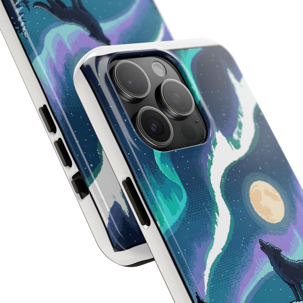 Retro Pixel Lone Wolf and the Aurora — Tough Phone Case