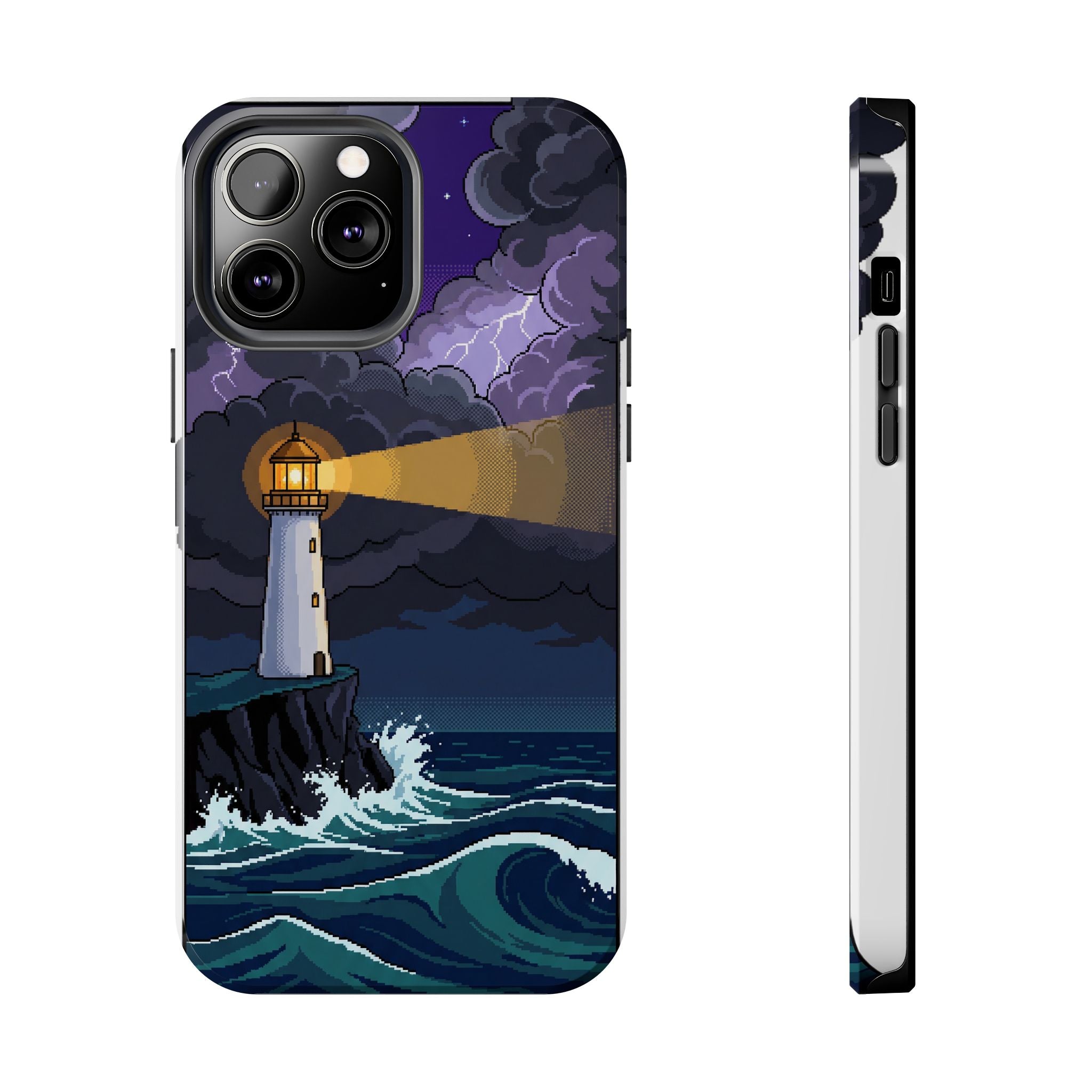 Retro Pixel Lighthouse in the Storm — Tough Phone Case