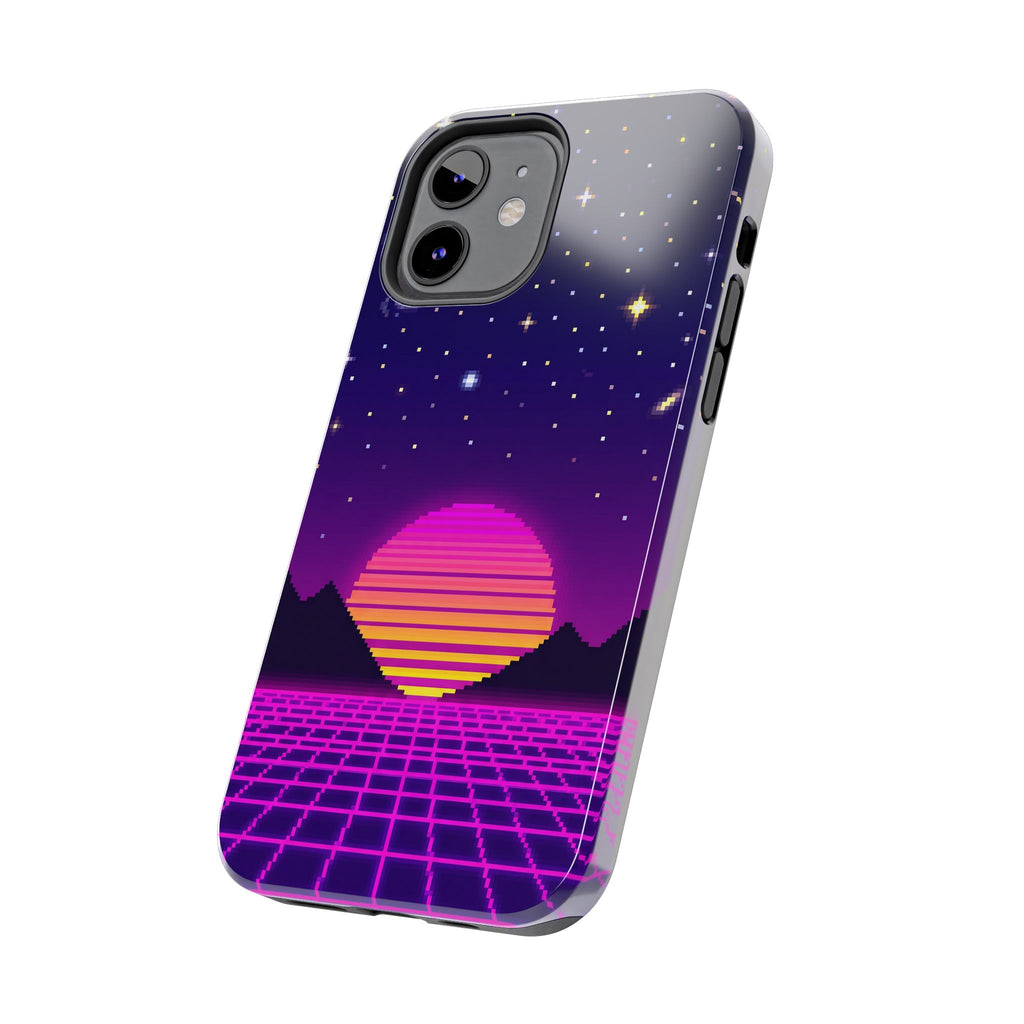 Retro Pixel Neon Grid — Tough Phone Case