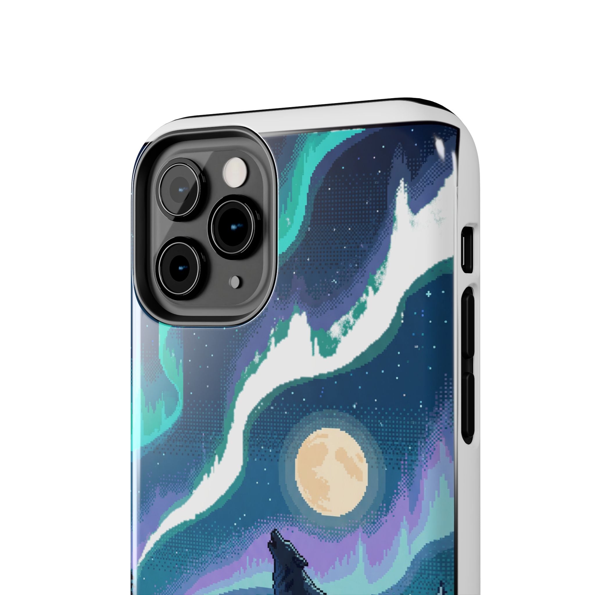 Retro Pixel Lone Wolf and the Aurora — Tough Phone Case