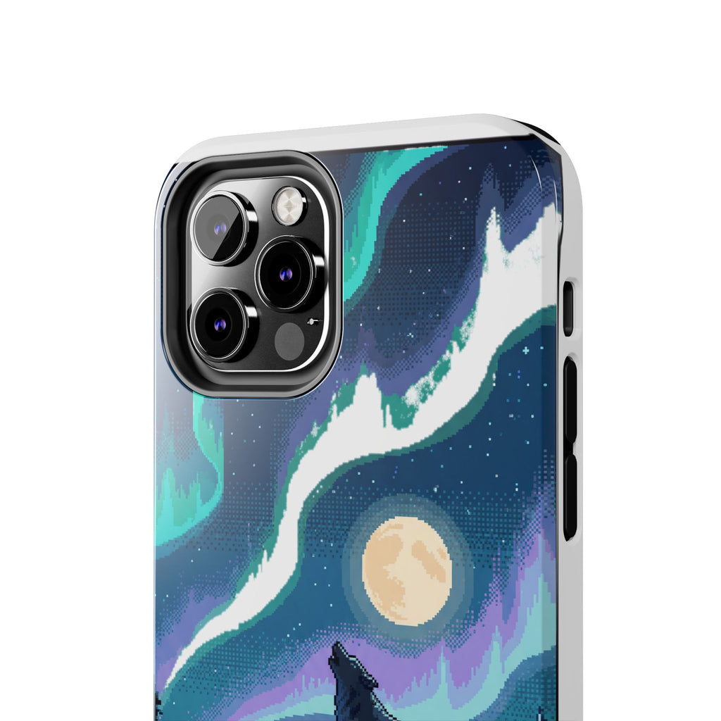 Retro Pixel Lone Wolf and the Aurora — Tough Phone Case