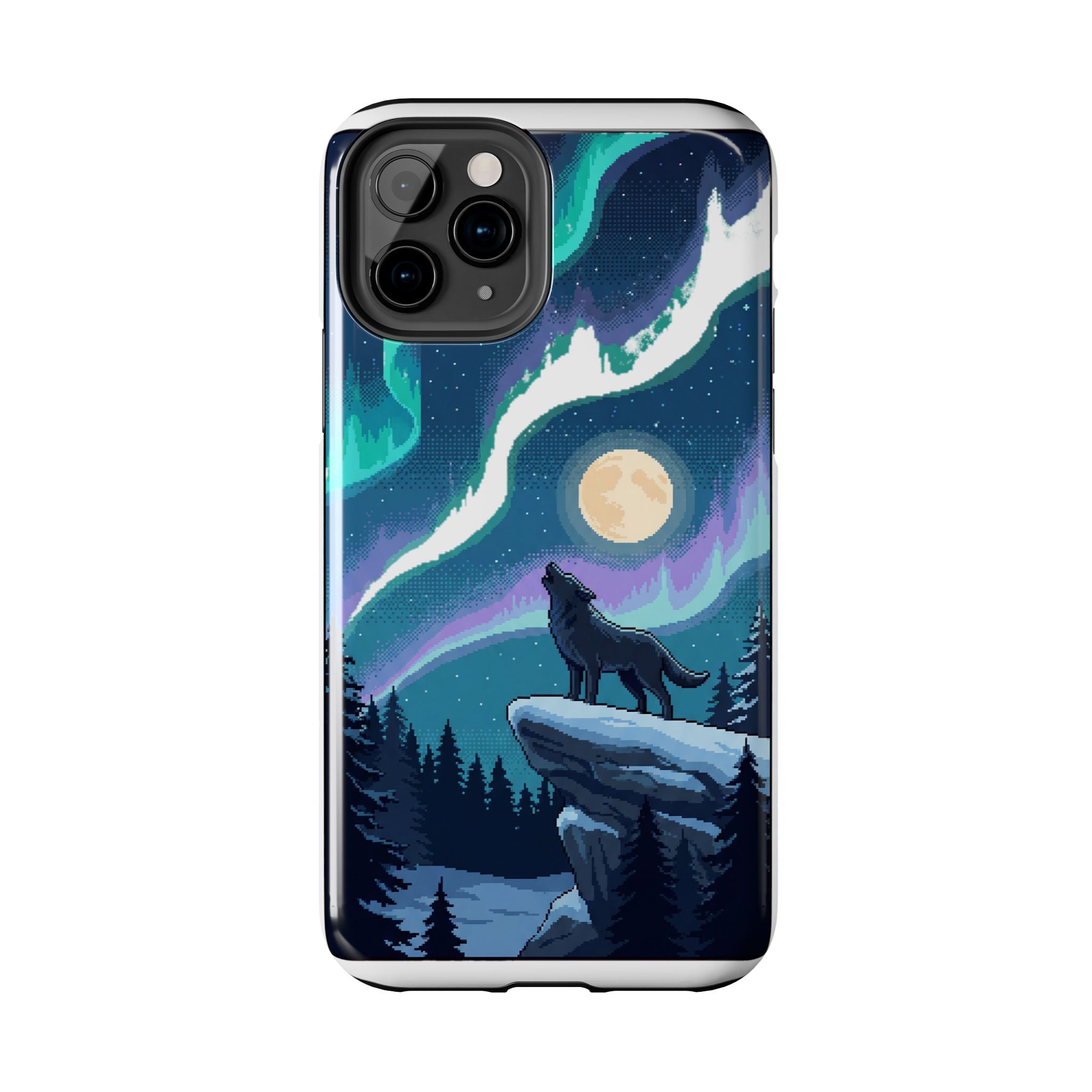 Retro Pixel Lone Wolf and the Aurora — Tough Phone Case