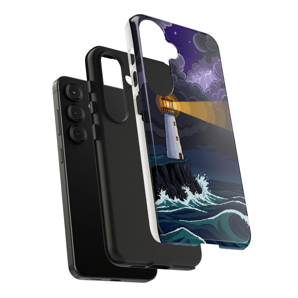 Retro Pixel Lighthouse in the Storm — Tough Phone Case